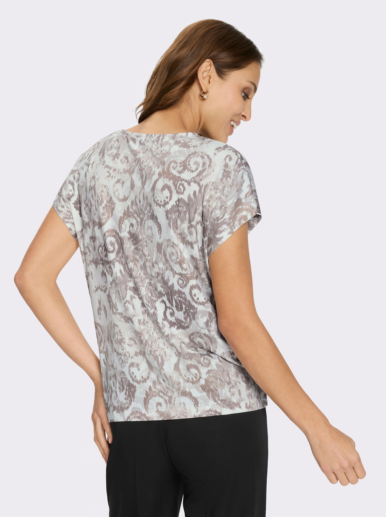 Topp med ornamenttryck - ecru-sesam, med tryck