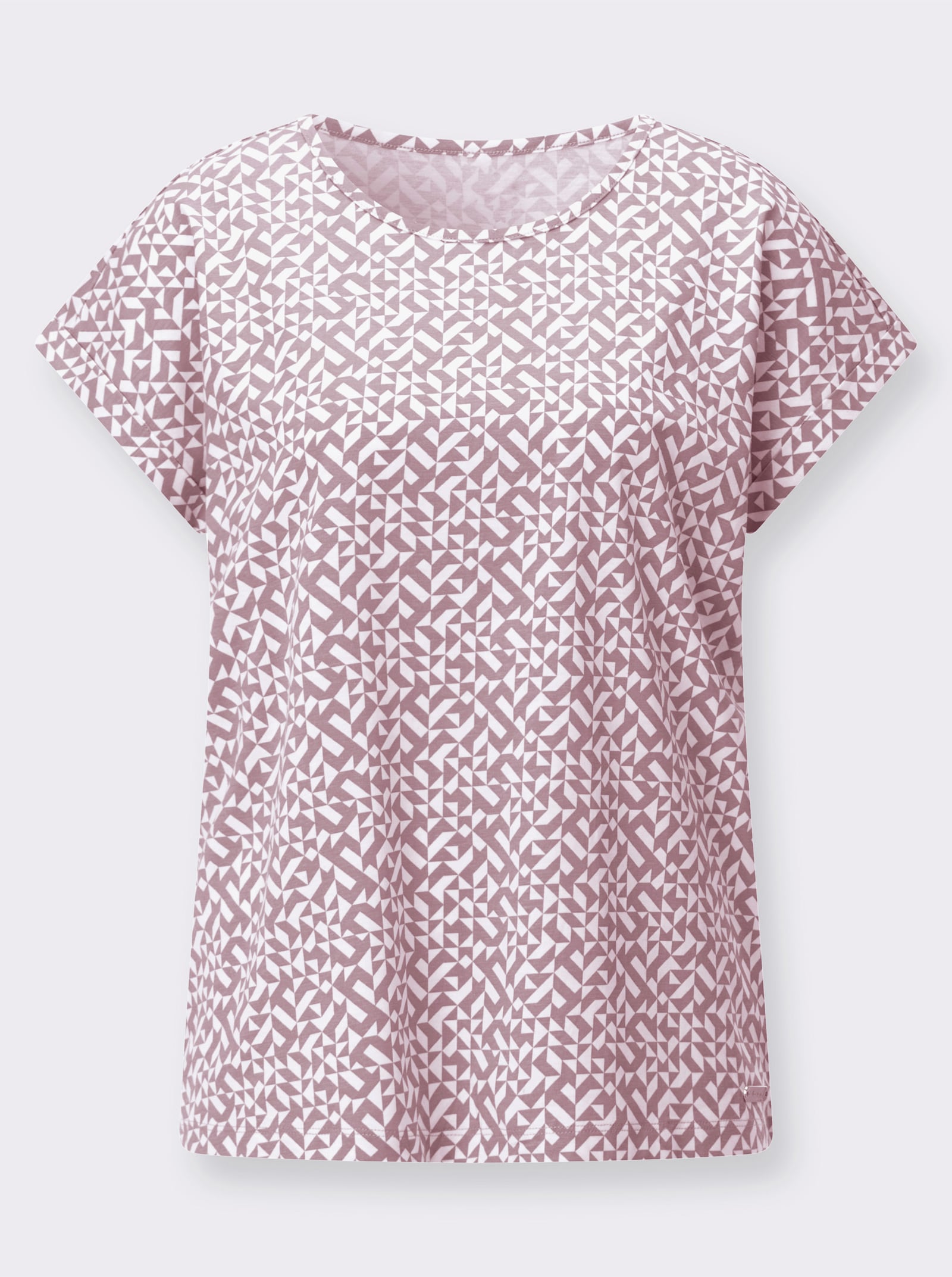Print-Shirt mit paspeliertem Ausschnitt - mauve-ecru