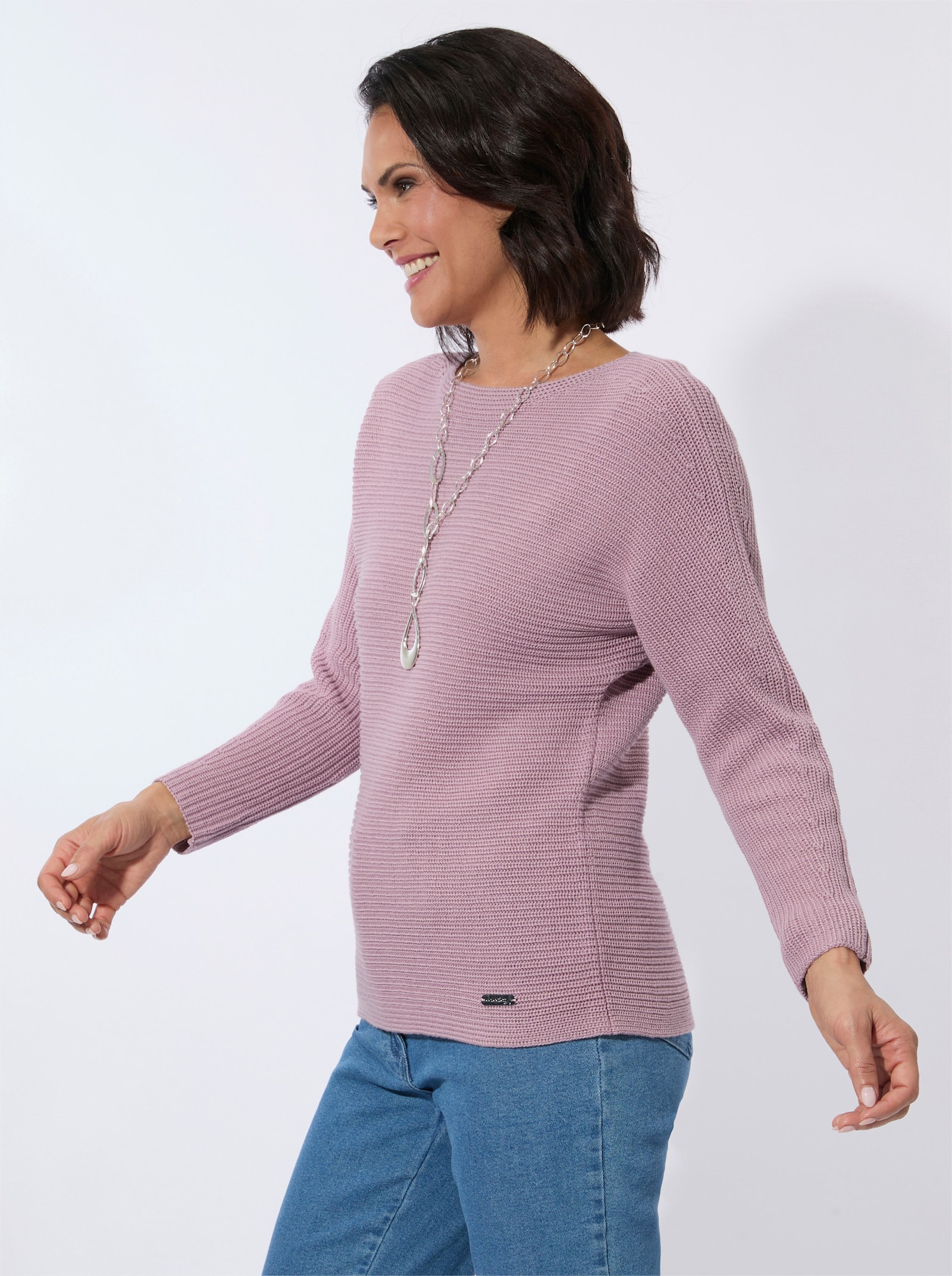 Langarm-Pullover mit U-Boot-Ausschnitt - mauve
