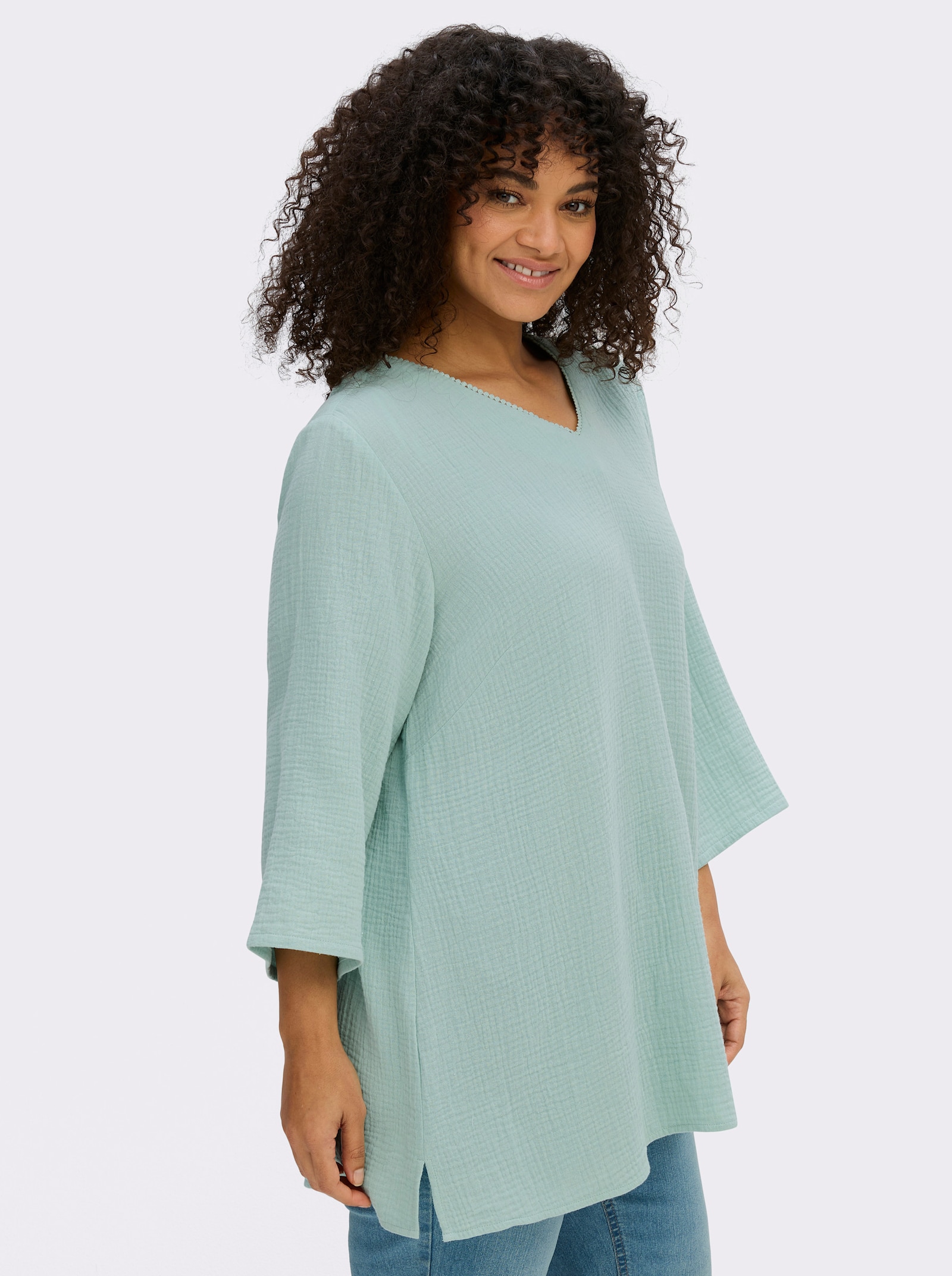 sheego Tunika aus Musselin, in A-Linie - kalkmint