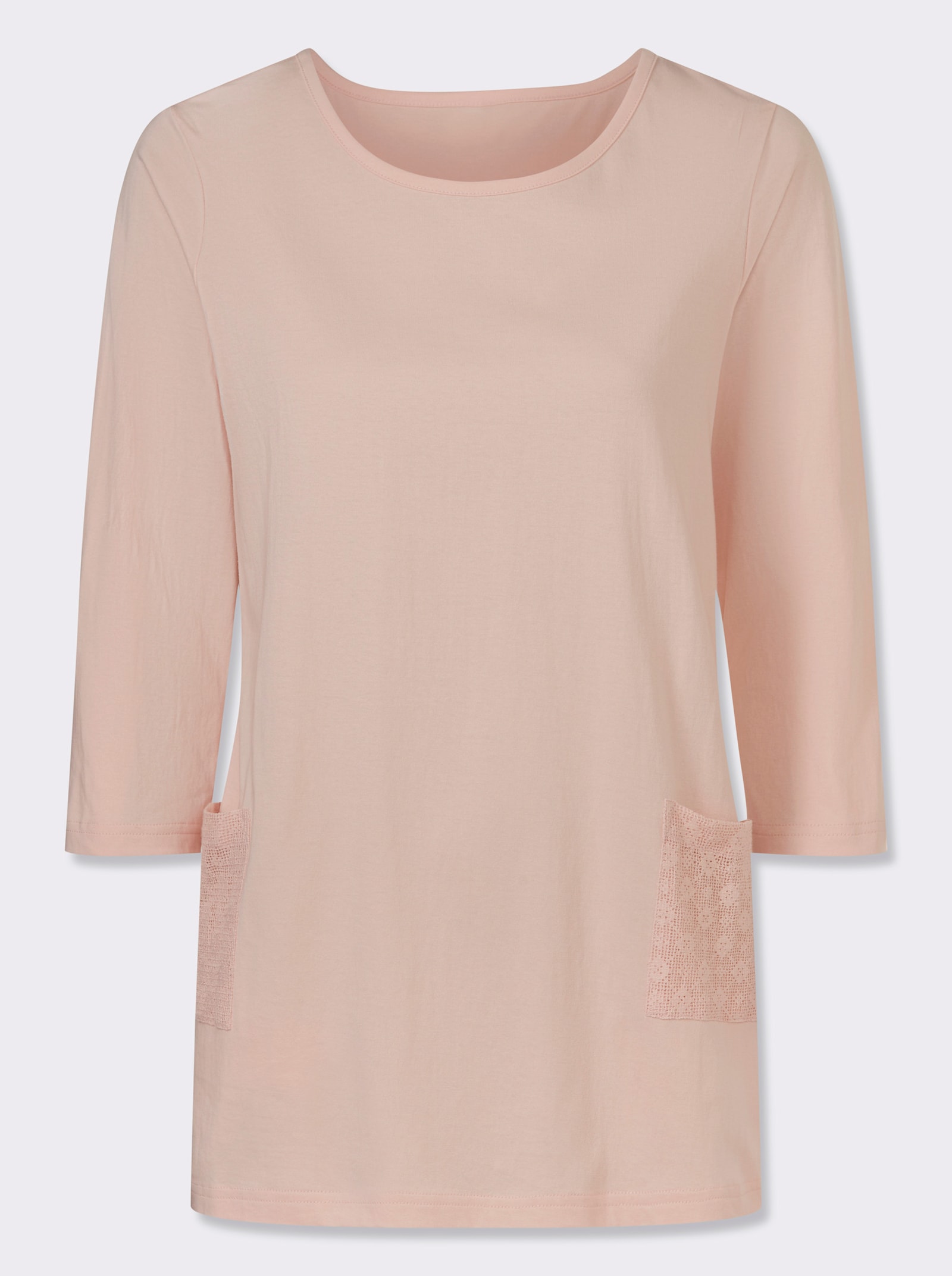 Dlouhé tričko s nakládanými kapsami - pudrová
