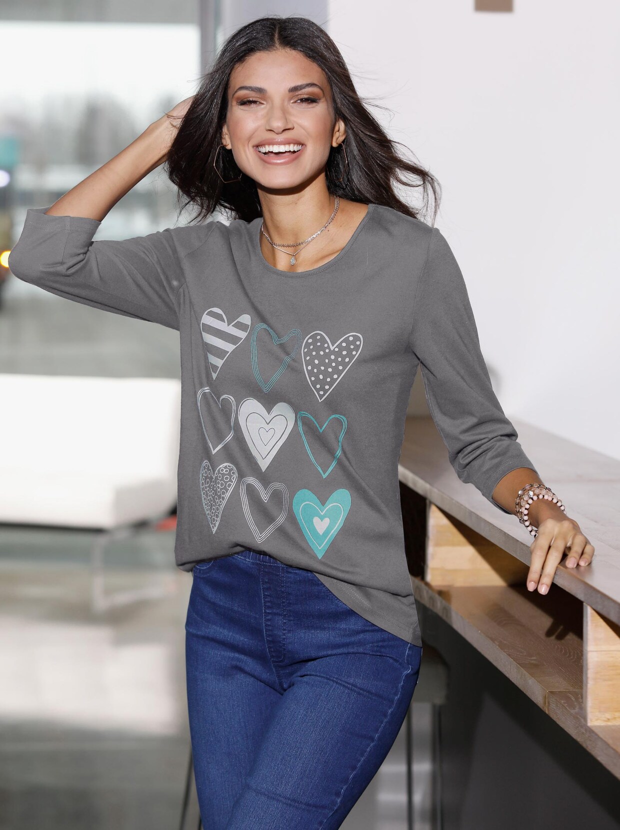 3/4-Arm-Shirt - anthrazit