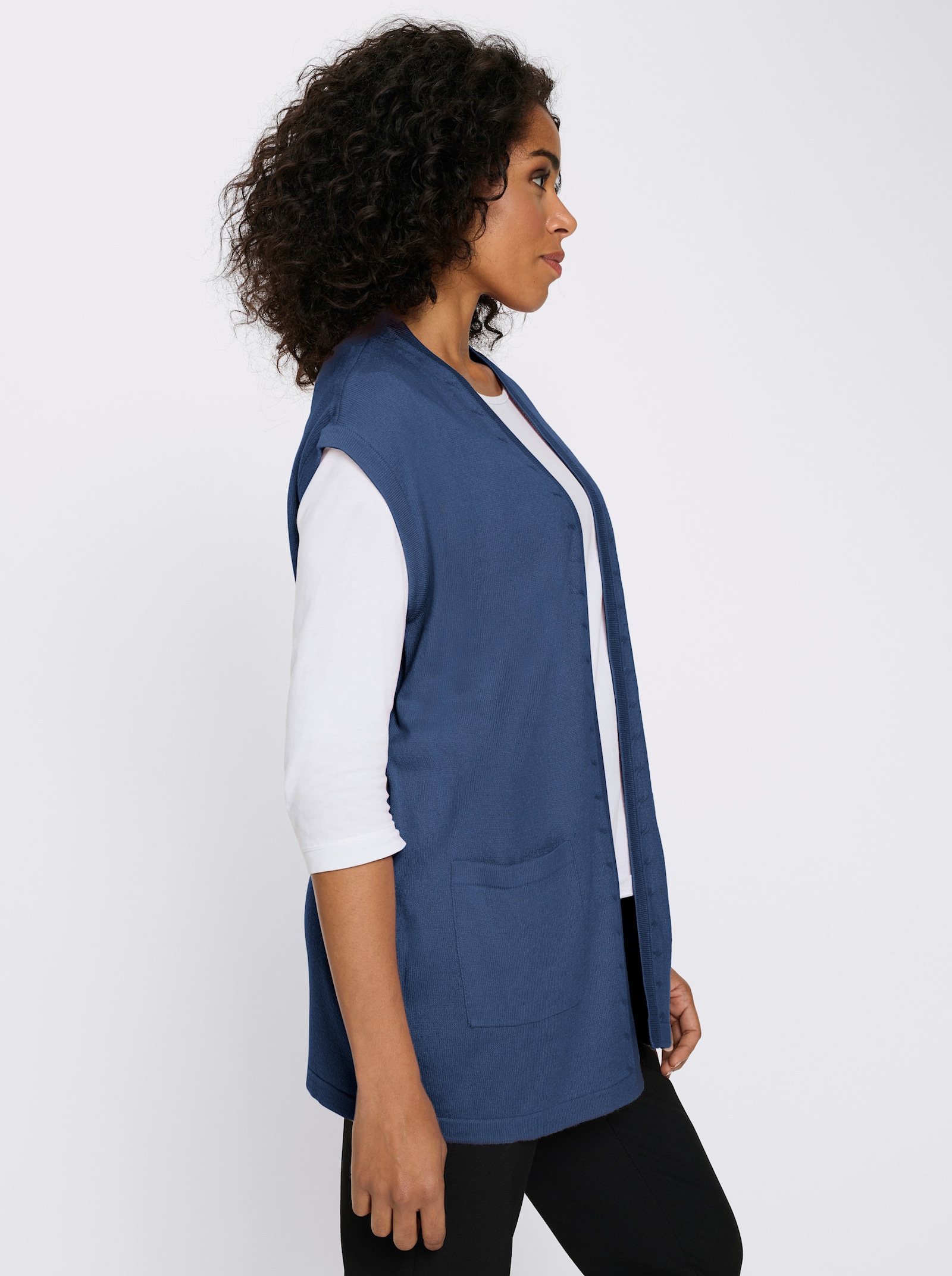 Strickweste in Longform - jeansblau