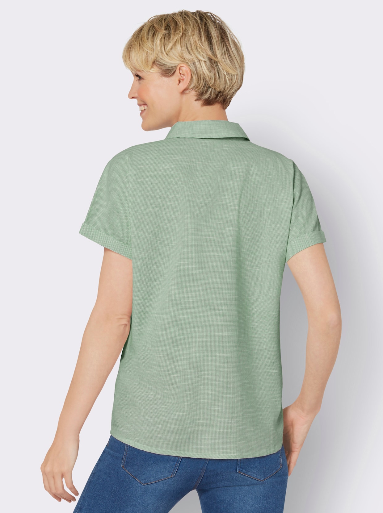 Blouse met korte mouwen - eucalyptus/ecru gedessineerd