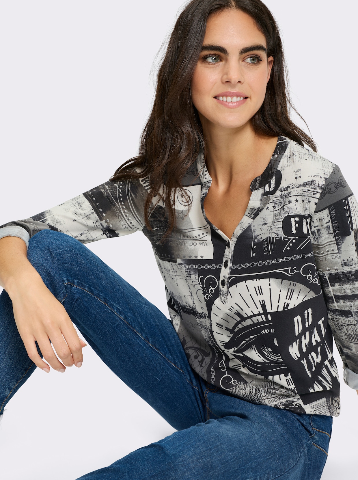 heine T-shirt - blanc-noir imprimé