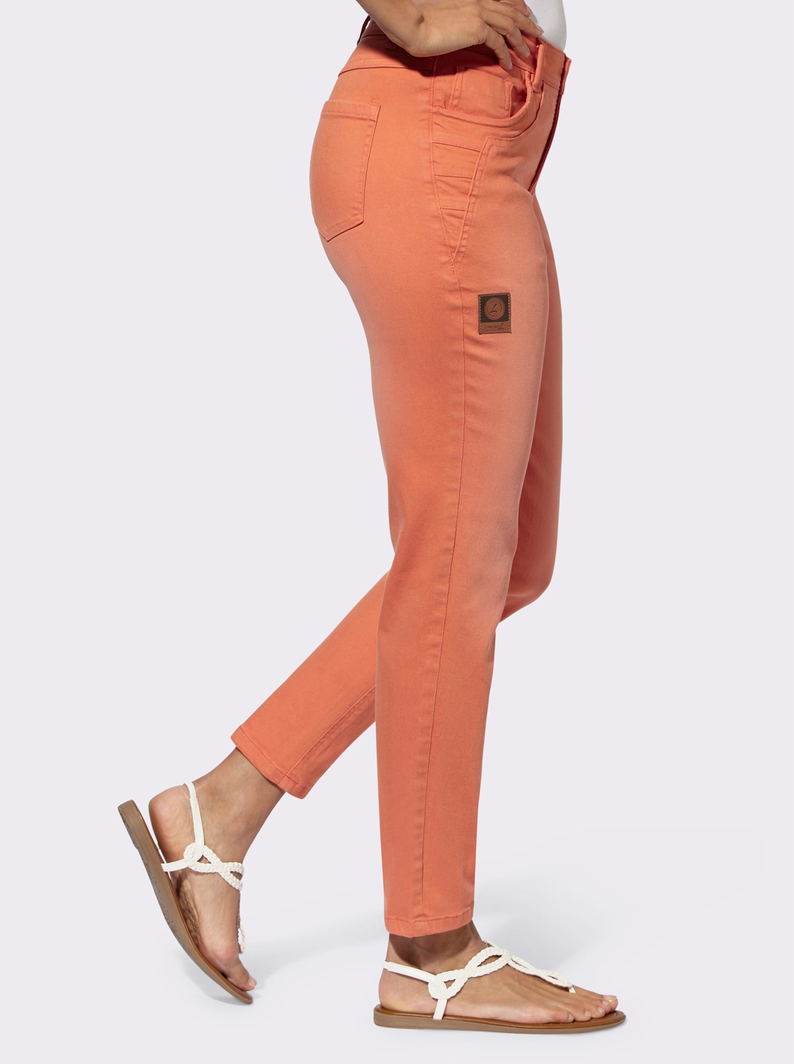 5-pocketjeans met siernaden - papaya