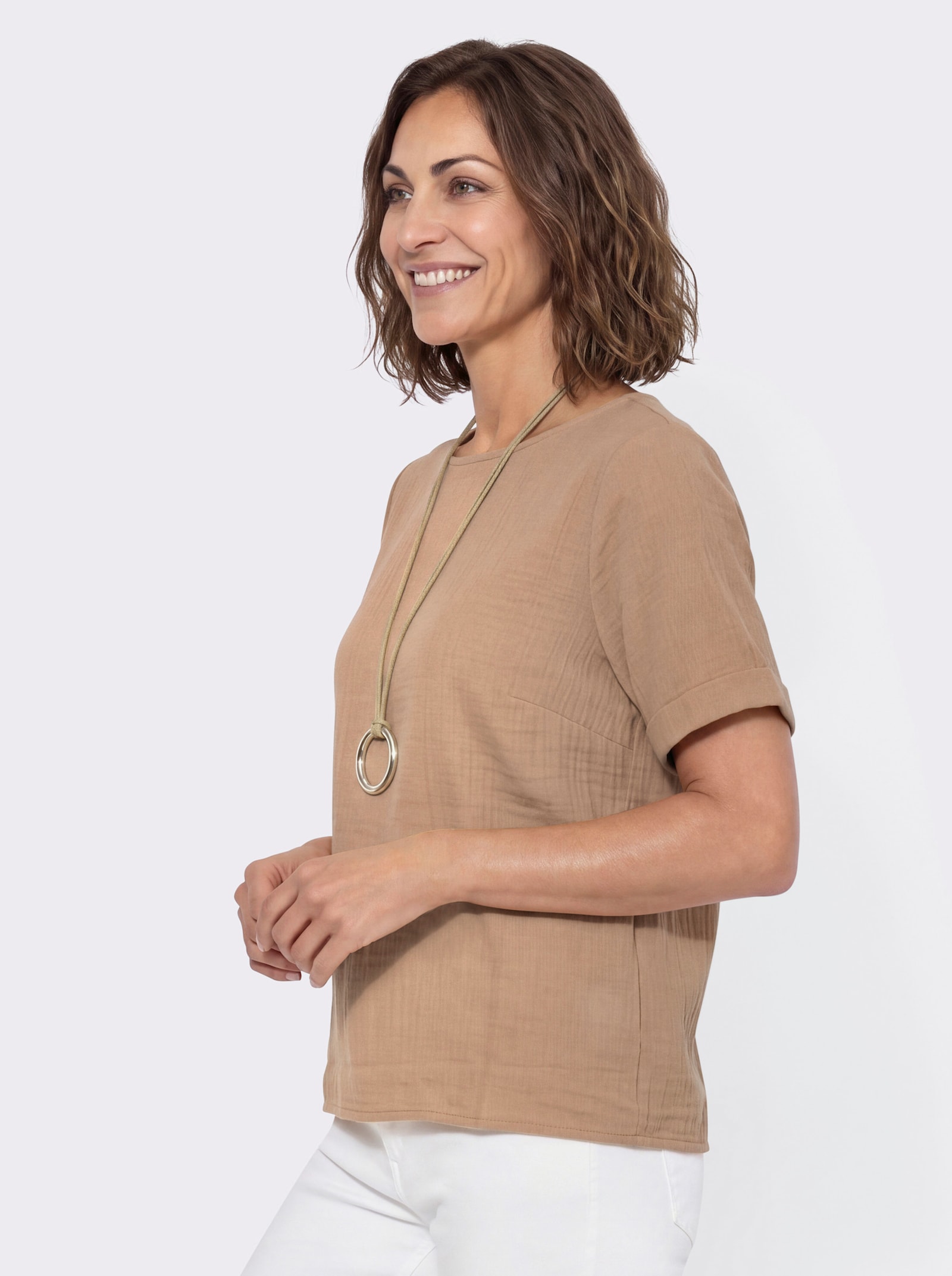 Schlupfbluse im Oversize-Schnitt - camel