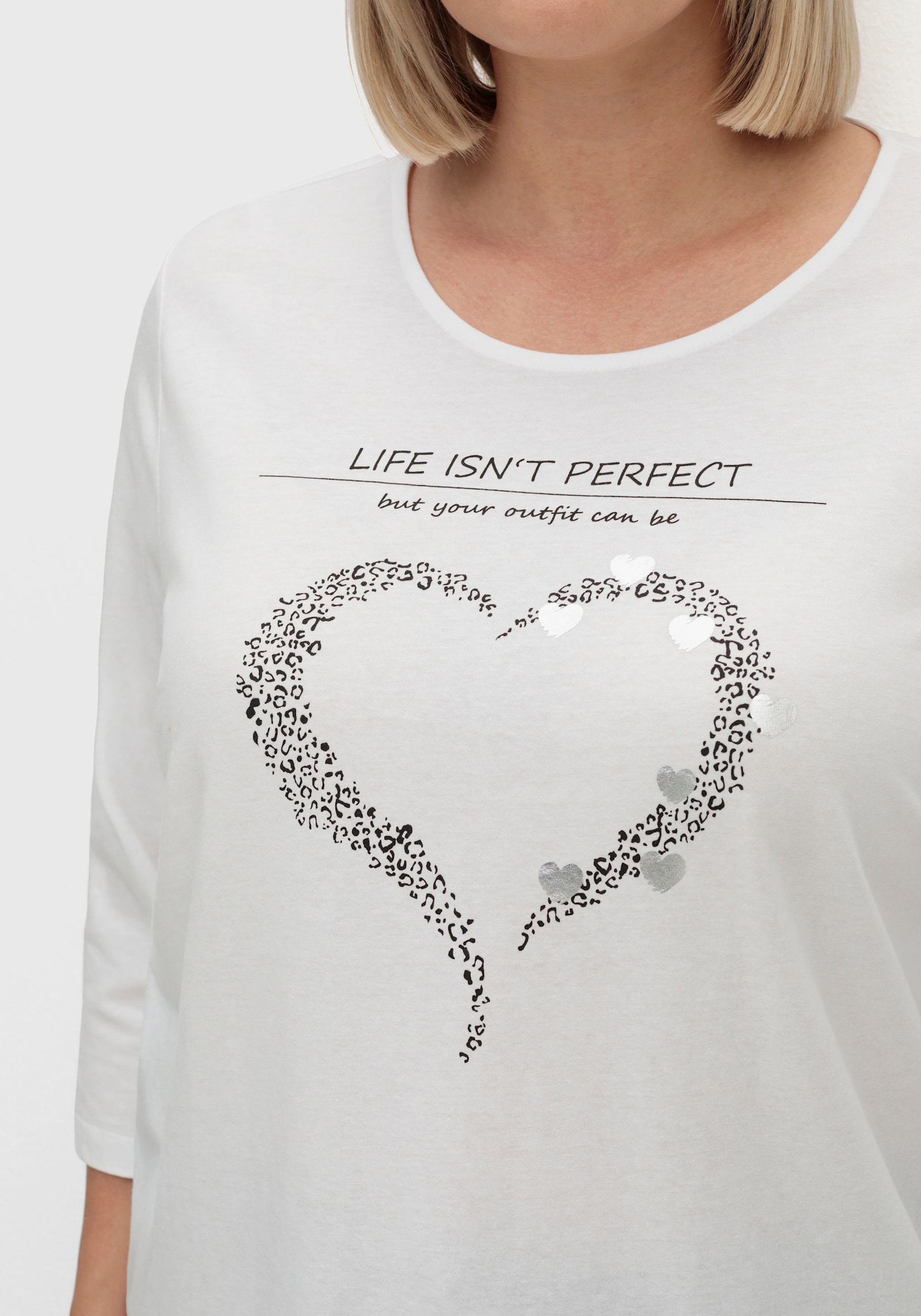 3/4-Arm-Shirt mit Herz-Motiv - ecru-schwarz