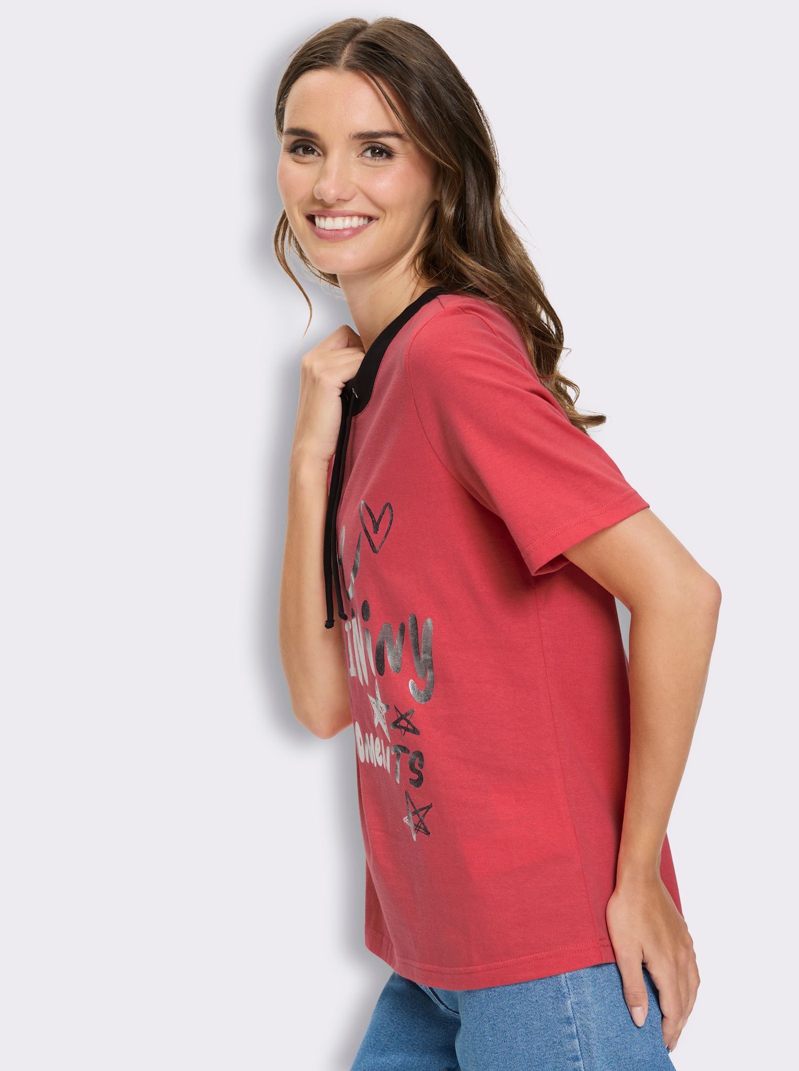 Kurzarmshirt mit Foliendruck - hummer-schwarz