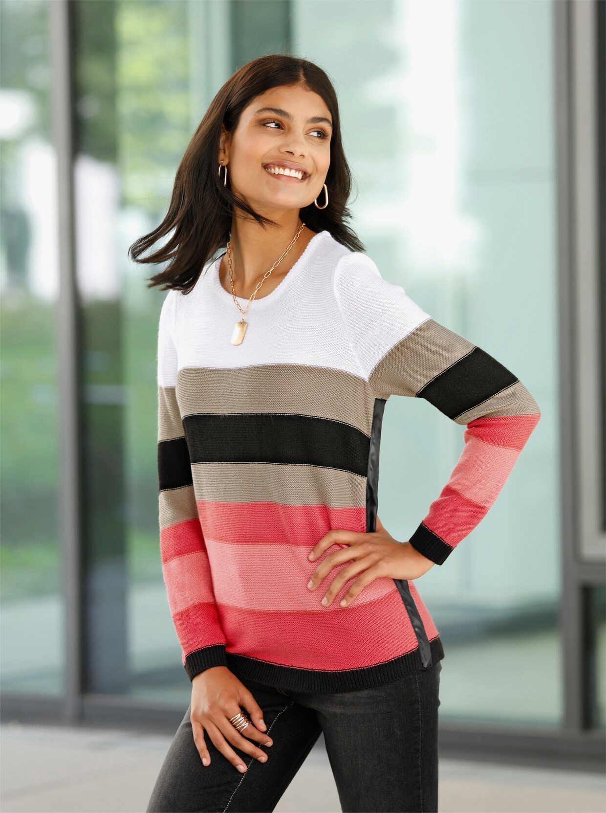 Gestreepte pullover - grapefruit gestreept