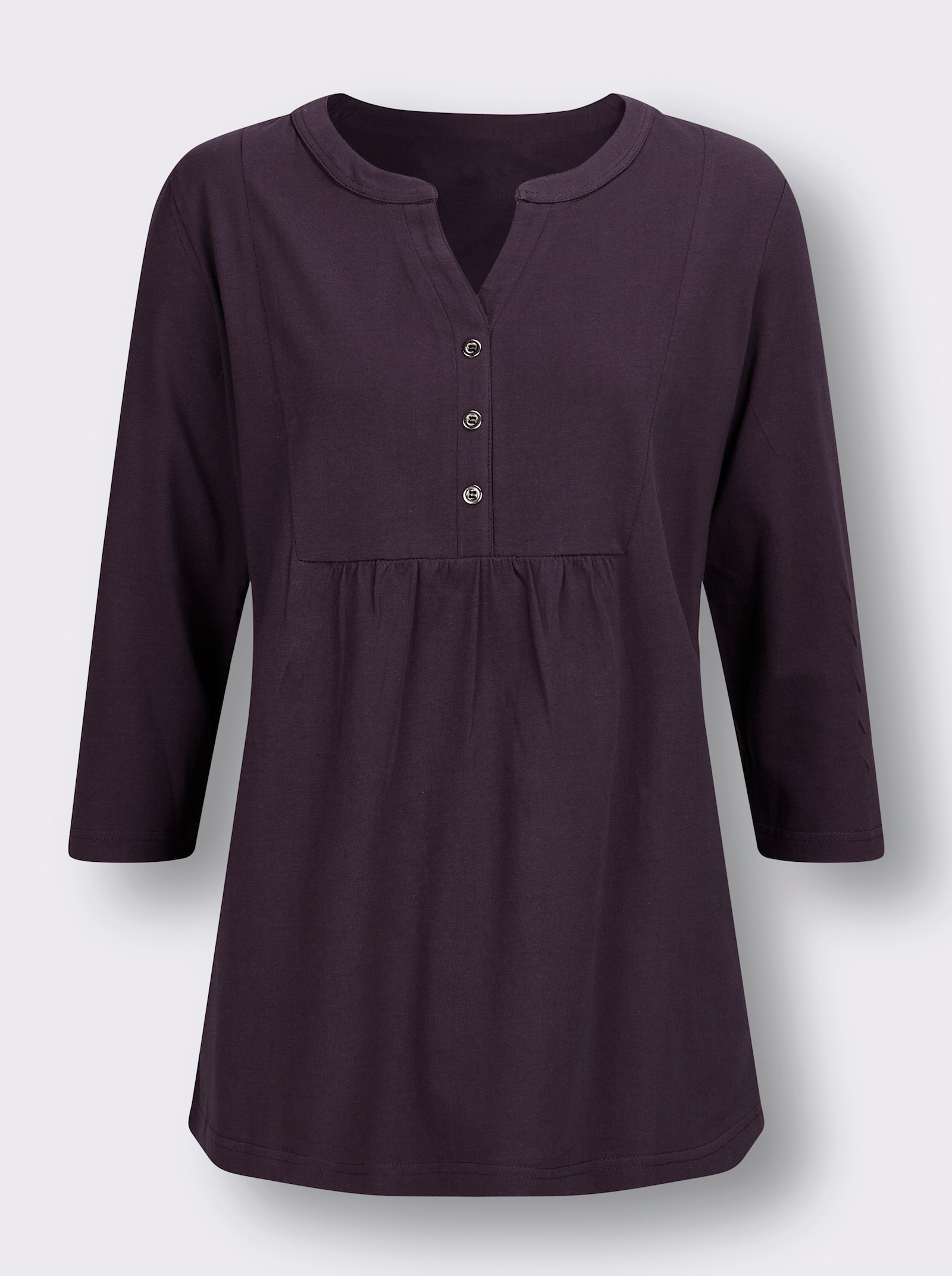 Shirt met 3/4-mouwen in flatteus model - aubergine