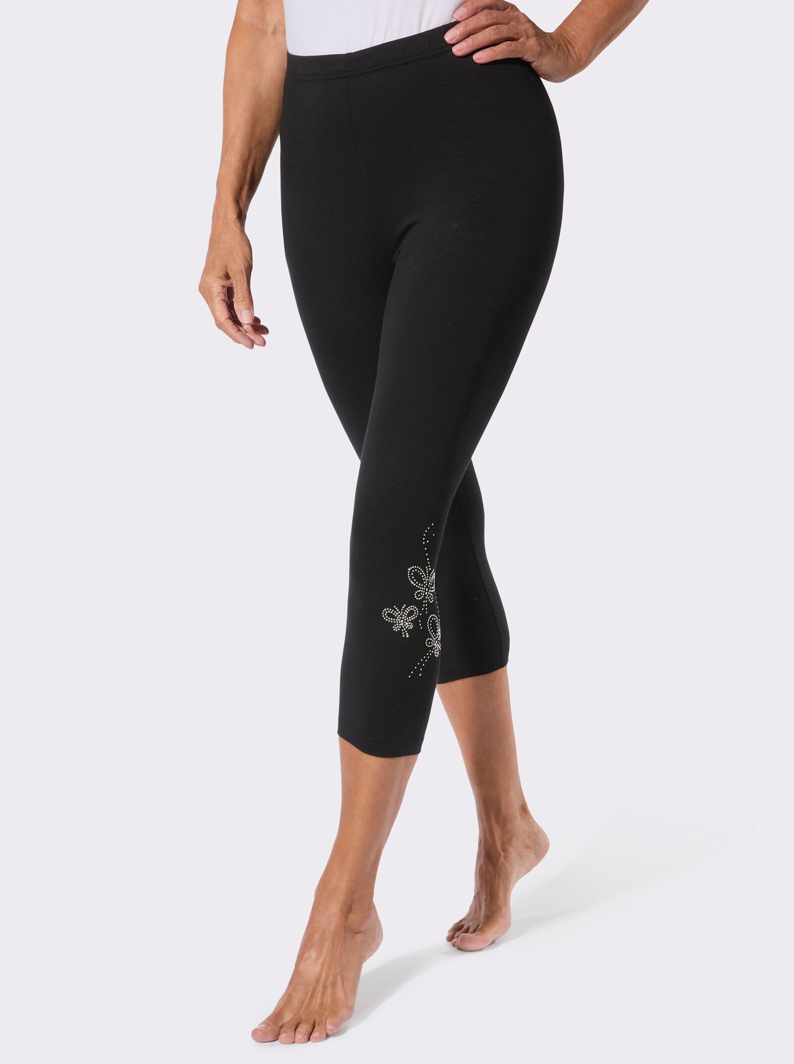 Caprileggings mit Glitzersteinchen - schwarz