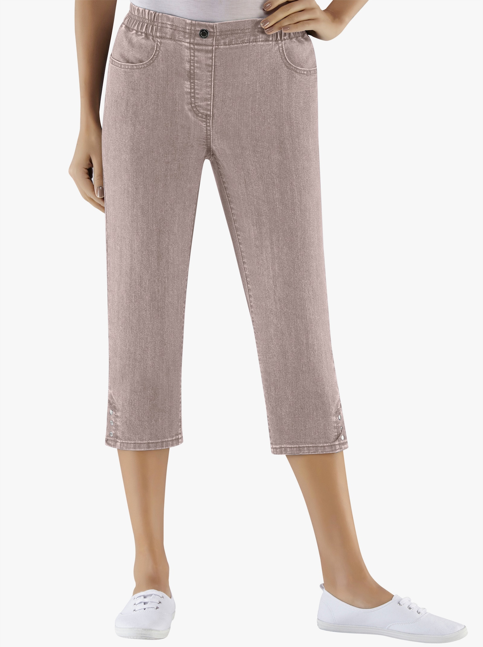 Caprijeans mit Nieten-Verzierung - beige