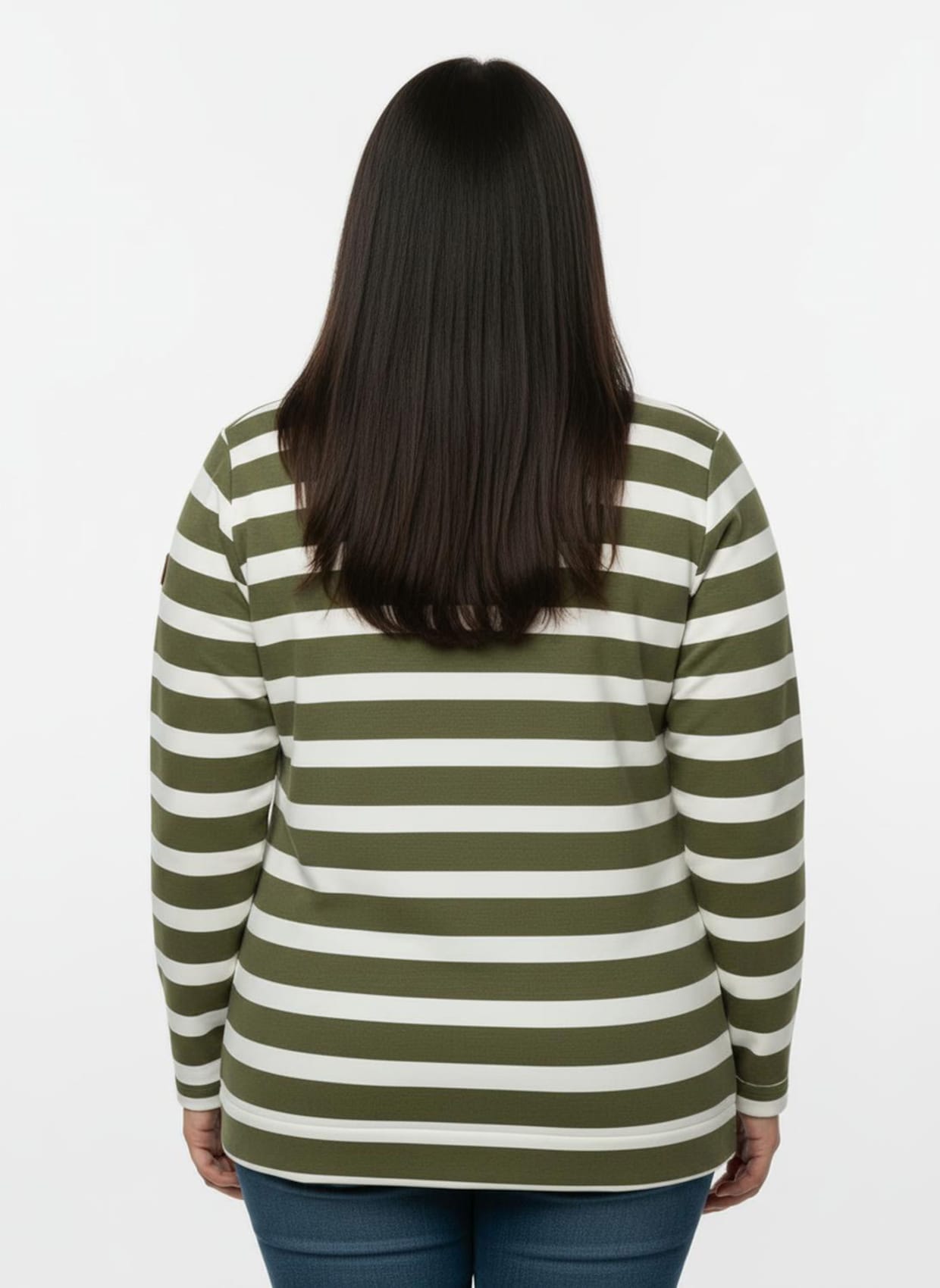 Sweatshirt mit elastischem Saum - oliv-ecru-geringelt