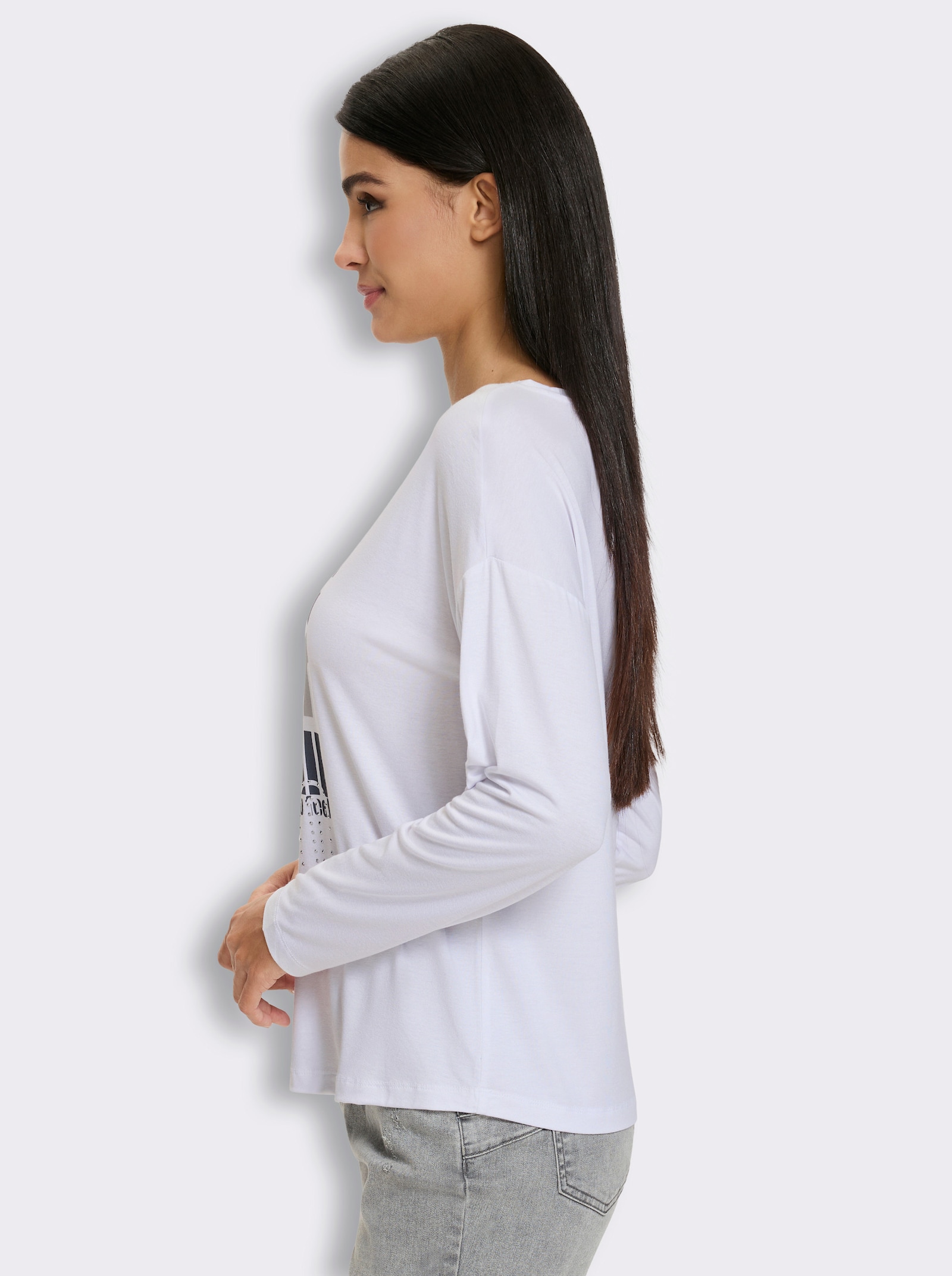 heine Rundhalsshirt mit Glitzersteinchen - weiß