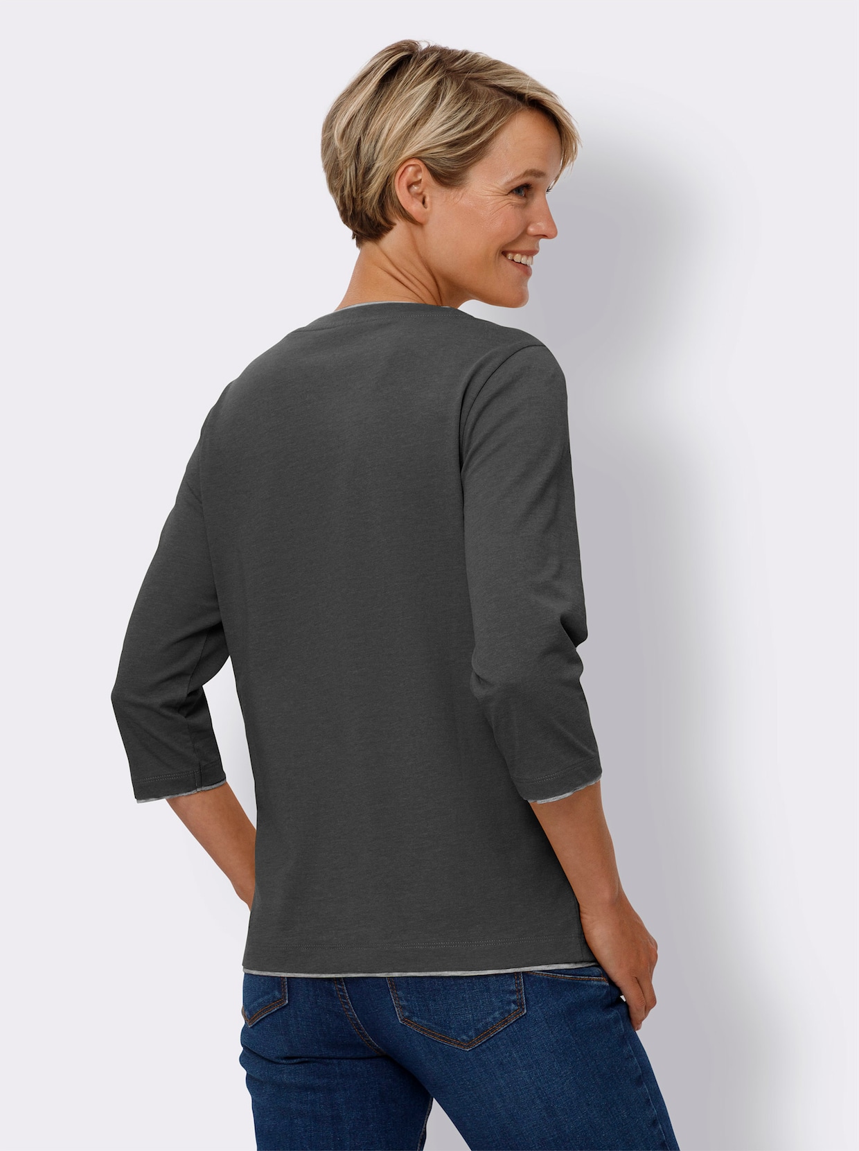 Shirt met 3/4-mouw - grafiet gemêleerd