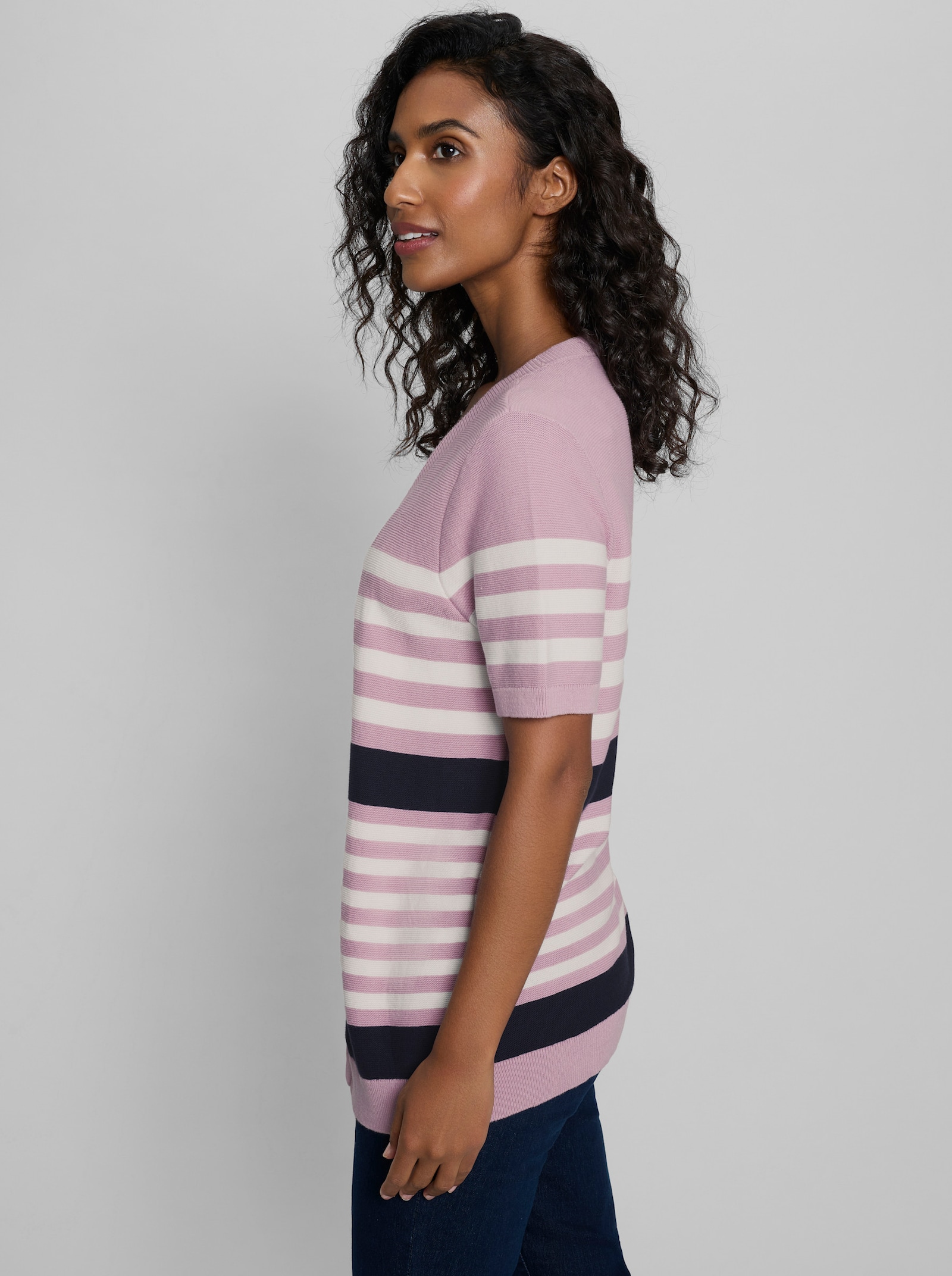 heine 2-in-1-Pullover mit Streifen - rosé-marine-geringelt