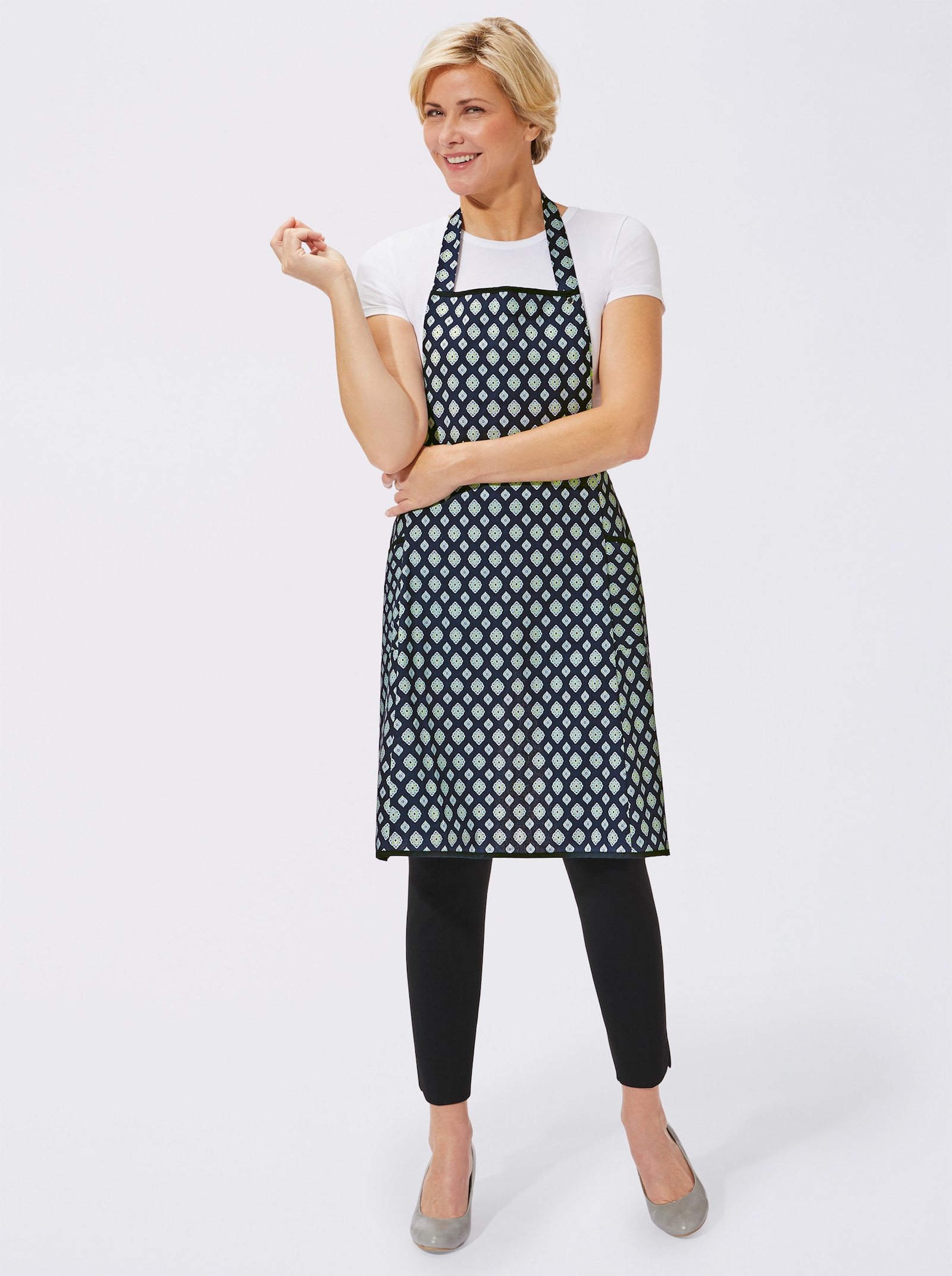 Latzschürze mit Bindebändern - marine Raute