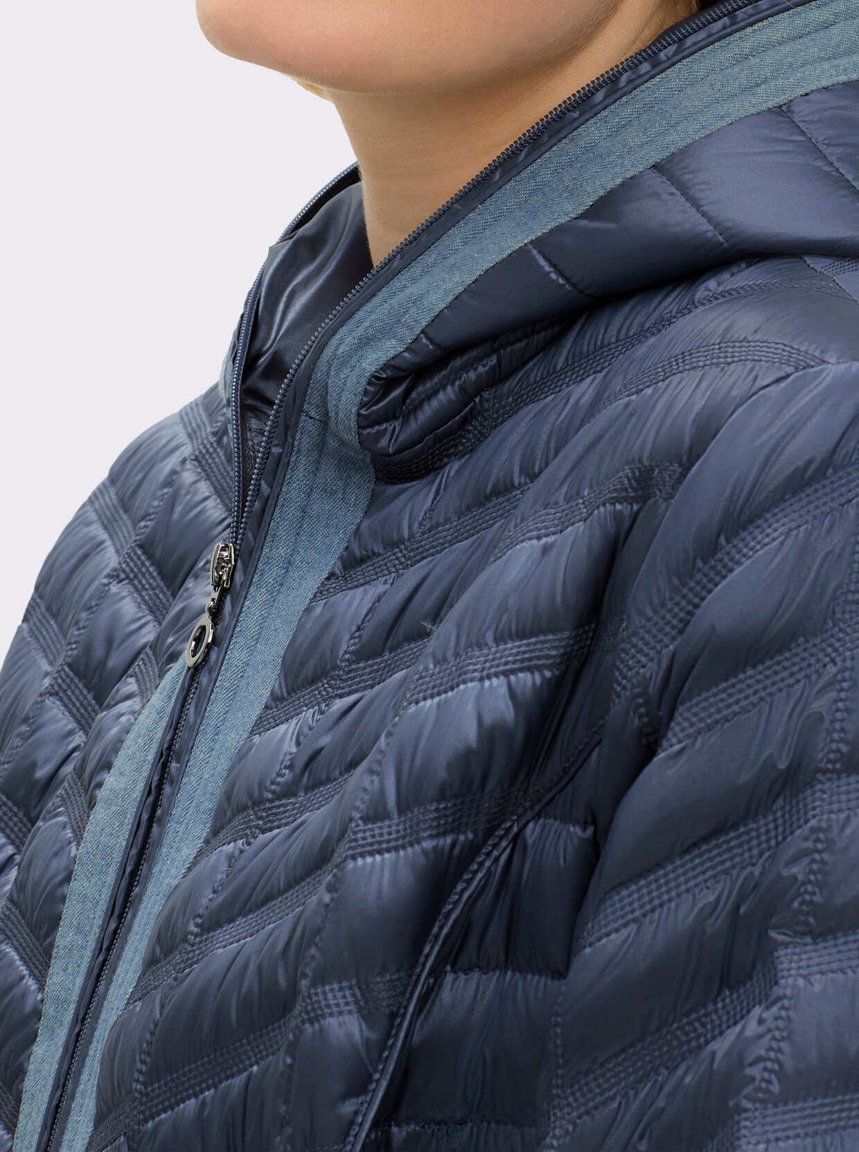 Steppjacke mit Details in Jeans-Optik - rauchblau