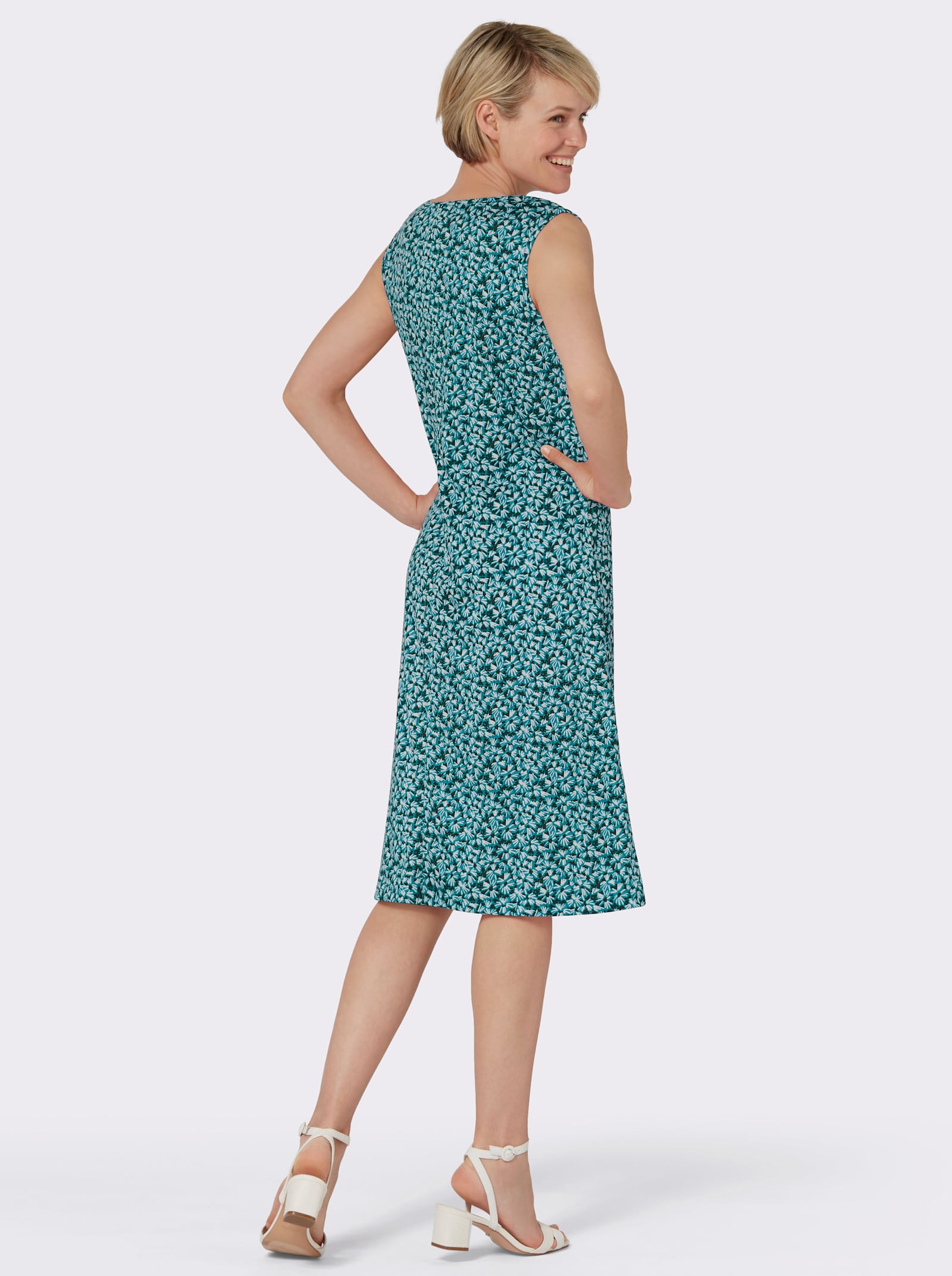 Trikåklänning i dubbelpack - turkos-med tryck + marin