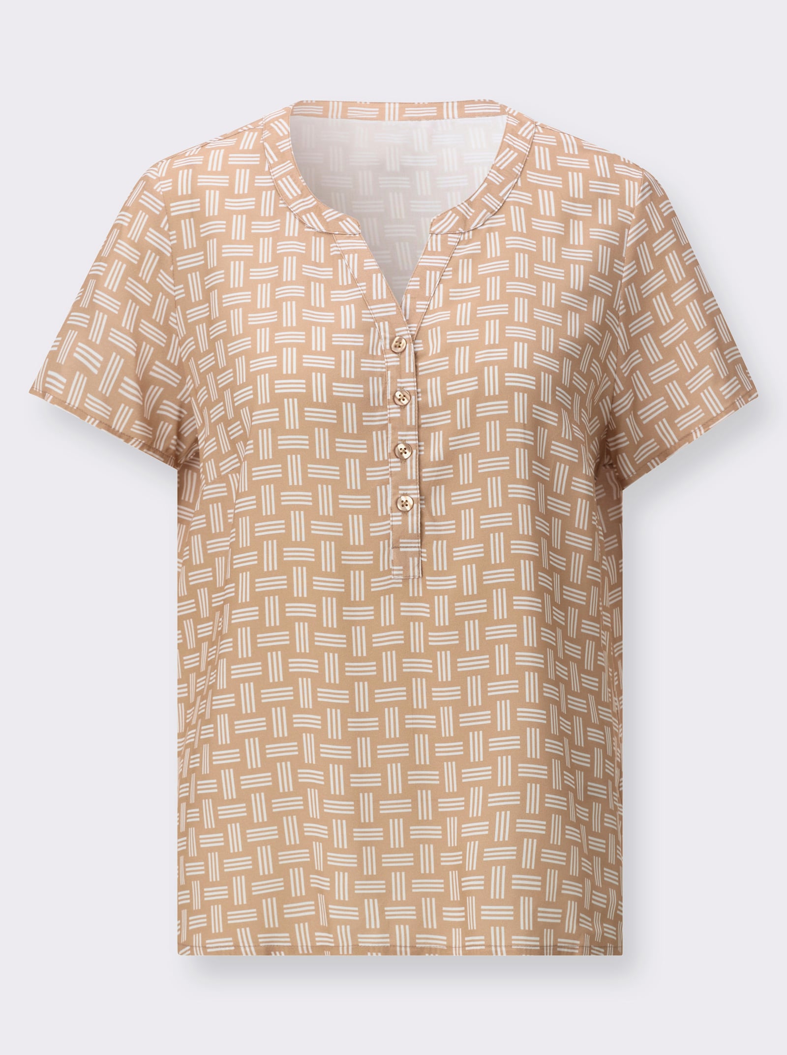 Druckbluse mit abgerundetem Saum - camel-ecru-bedruckt