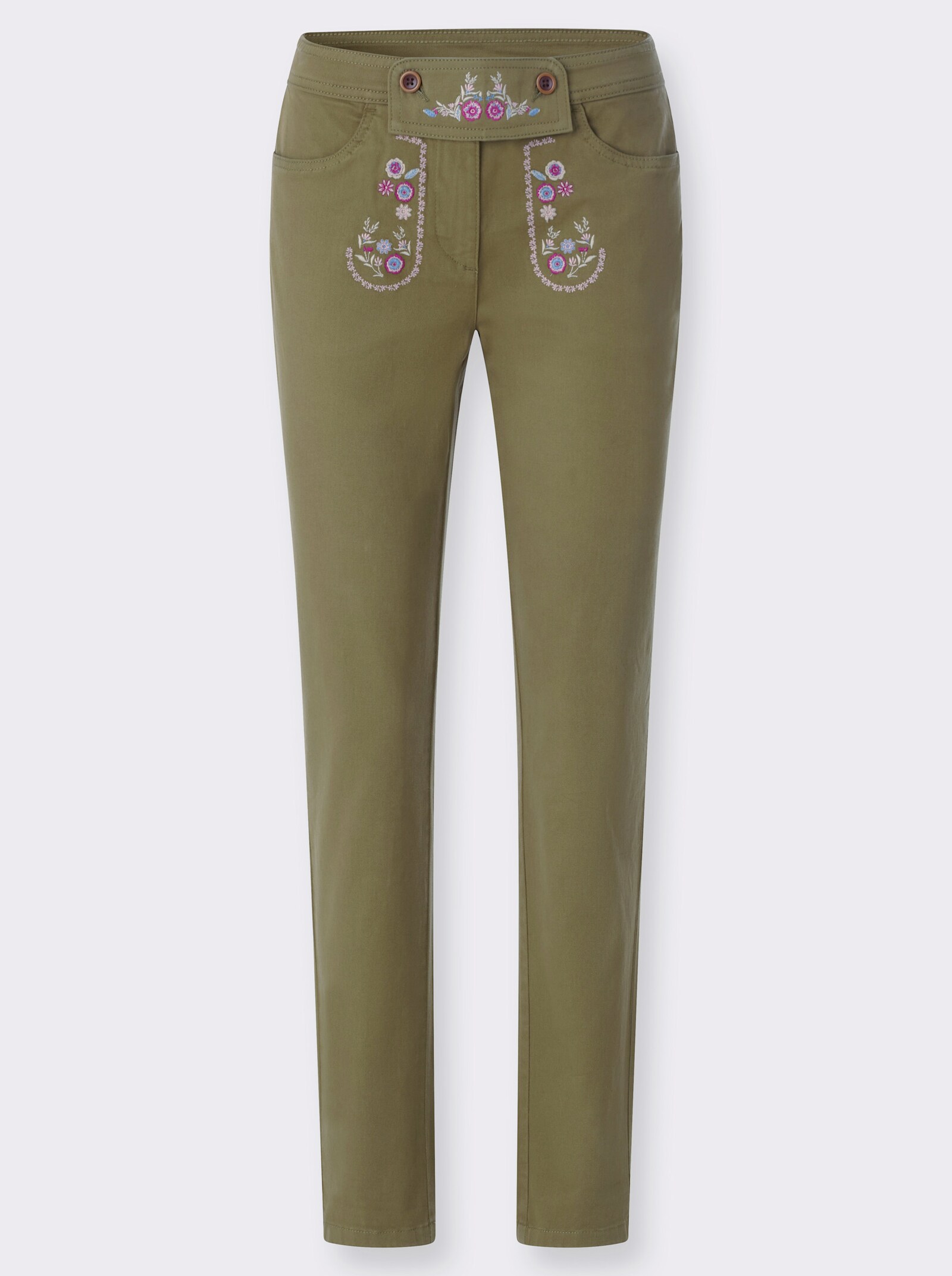 Trachtenjeans Zierriegel am Bund - oliv