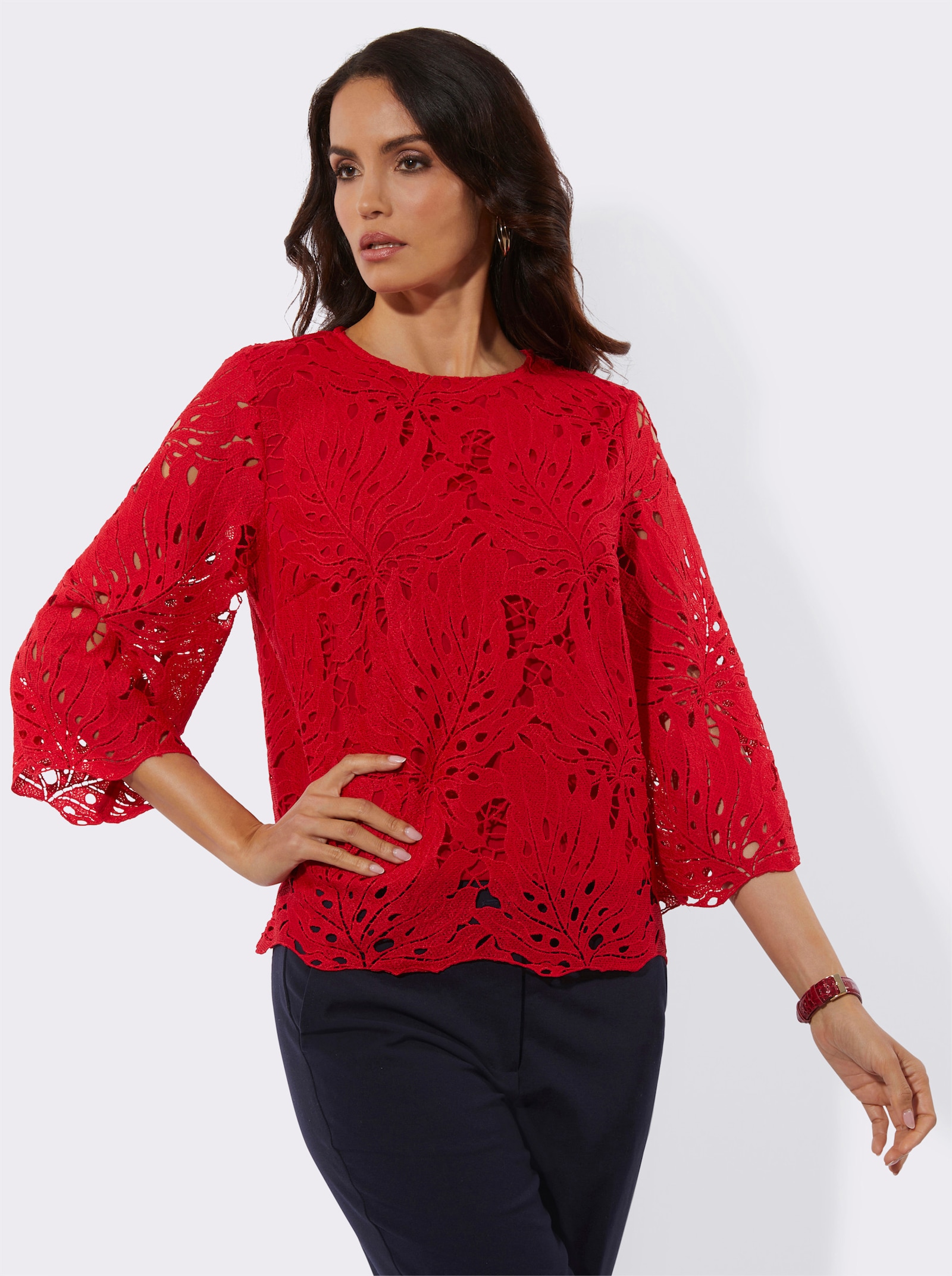 Spitzenbluse mit leicht ausgestellten Ärmeln - rot