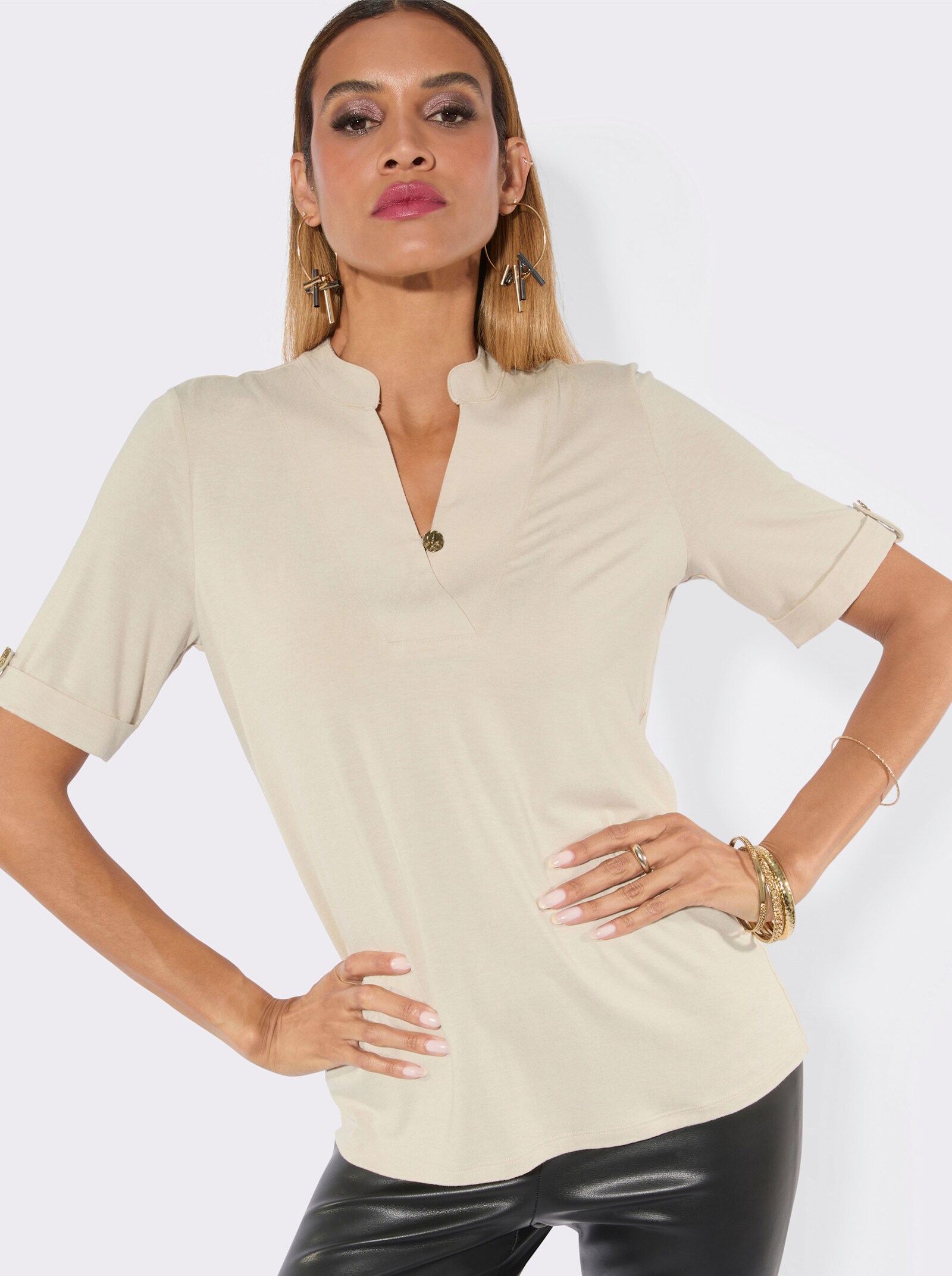 Shirt mit Schlingenknopf-Verschluss - sand