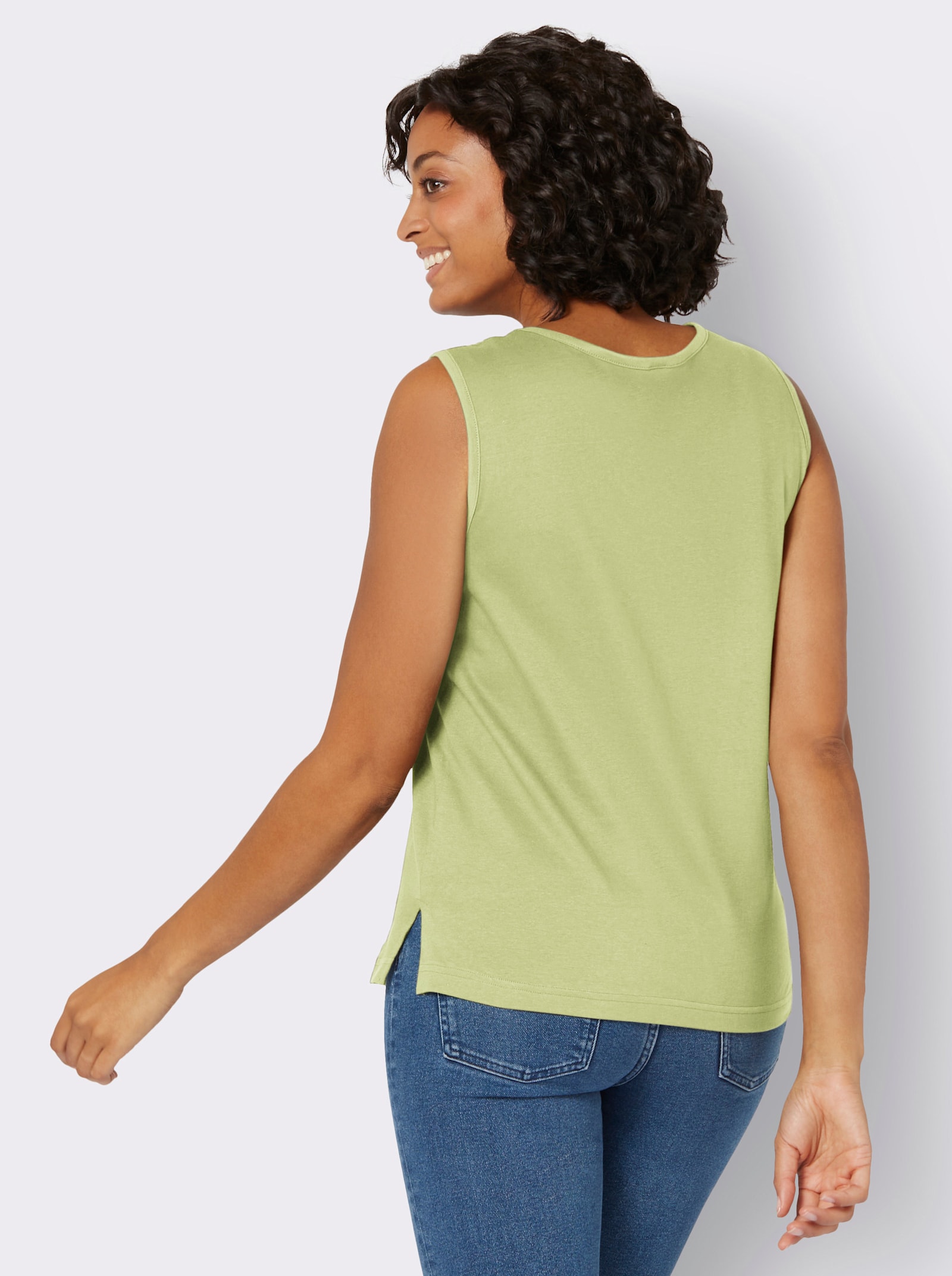 Tričkový top, bočné rázporky - pistáciová