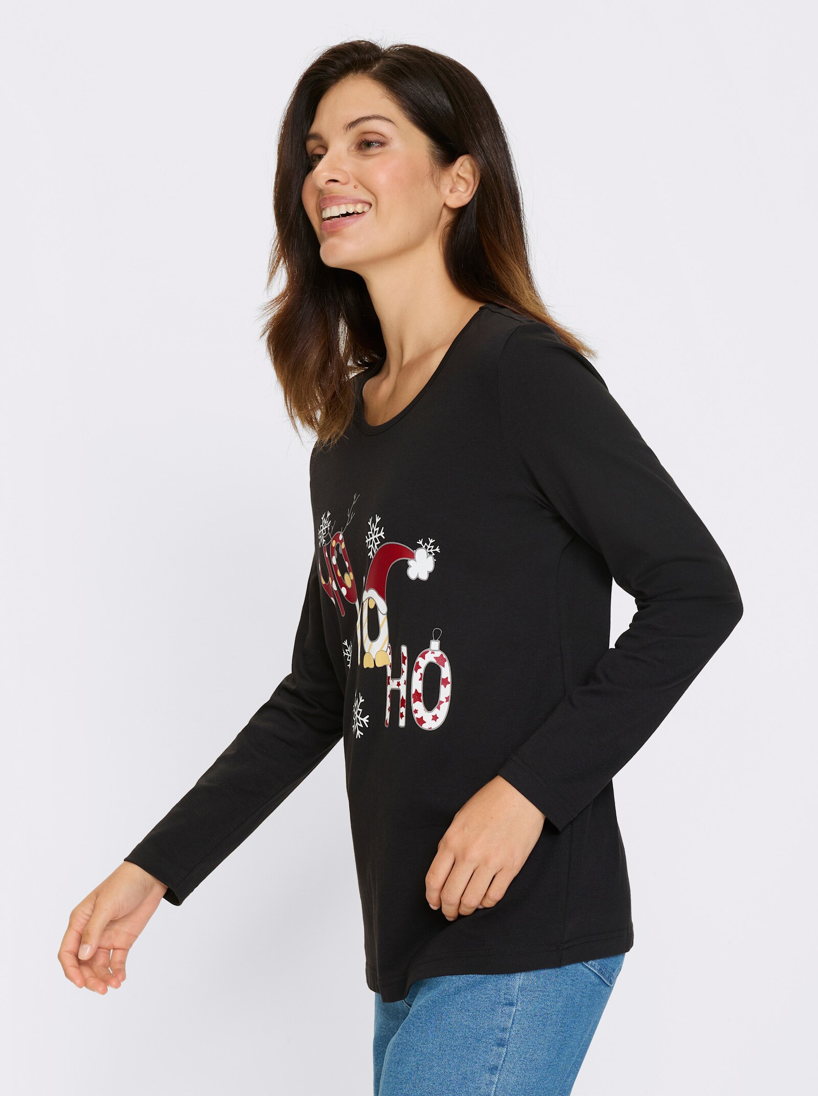 Tričko s dlouhým rukávem s vánočním potiskem - černá-bílá