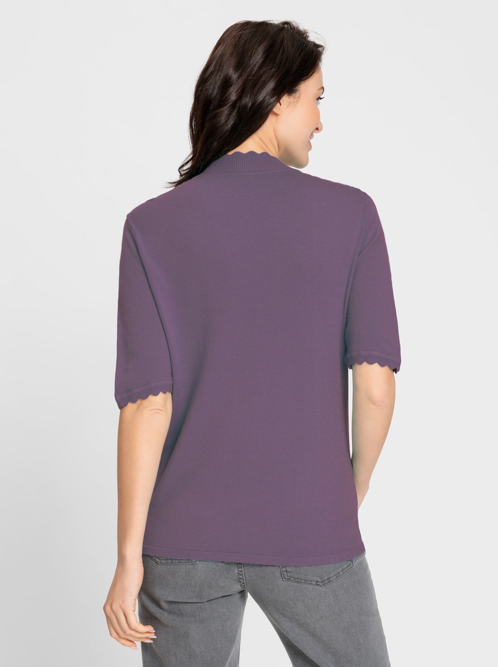 Kurzarmpullover mit Wellenkanten - feige