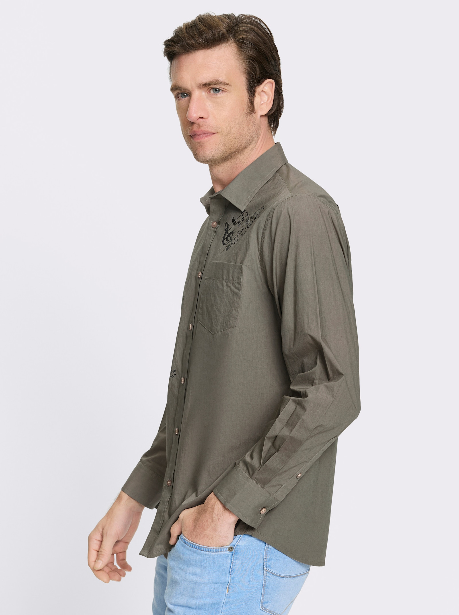 Catamaran Langarmhemd mit platzierten Prints, Baumwolle - taupe-bedruckt