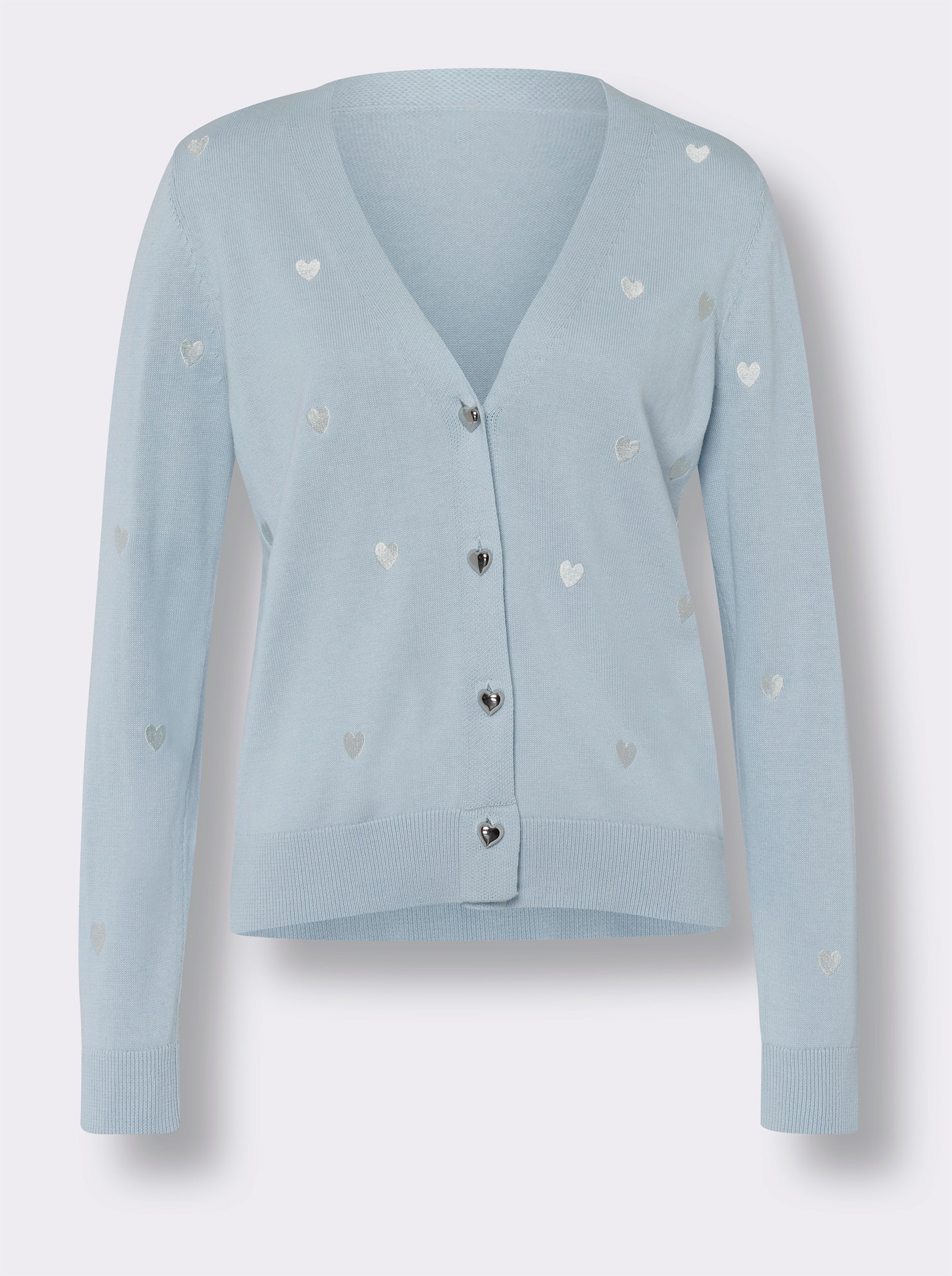 heine Feinstrickjacke mit Herz-Stickerei - hellblau