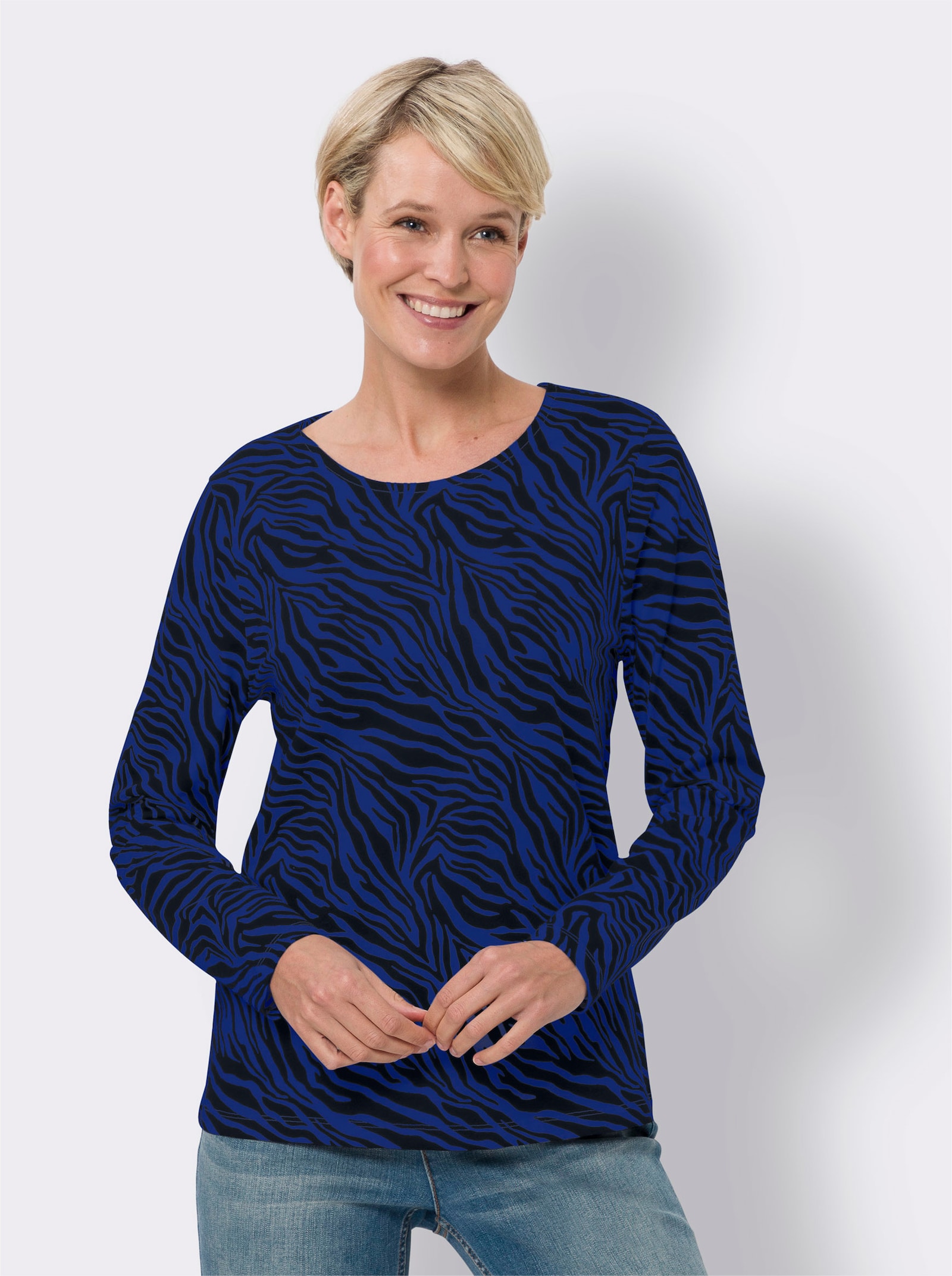 Langarmshirt mit Zebra-Muster - royalblau-schwarz-bedruckt