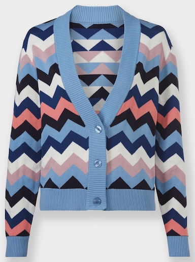 heine Strickjacke - himmelblau-flamingo-gemustert