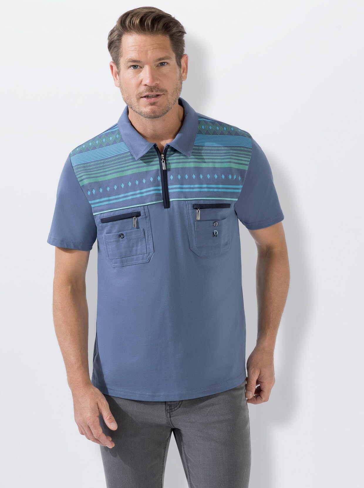 Marco Donati Kurzarm-Poloshirt - jeansblau