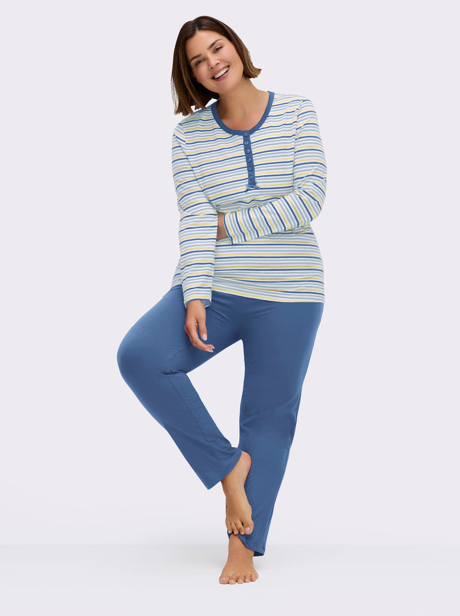 wäschepur Schlafanzüge aus reiner Baumwolle - jeansblau + jeansblau-geringelt