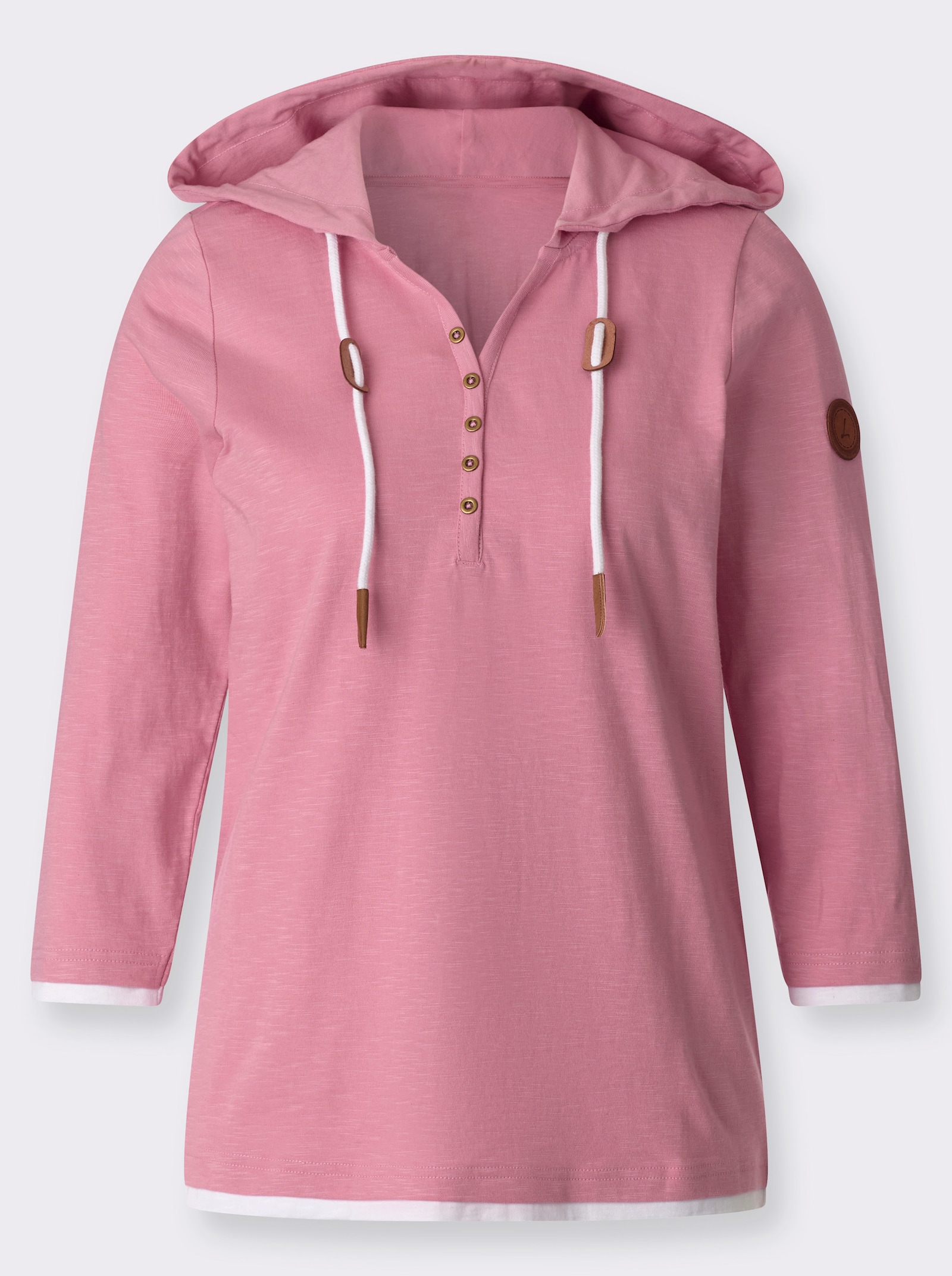2-in-1-Shirt mit Kapuze - altrosa-weiß