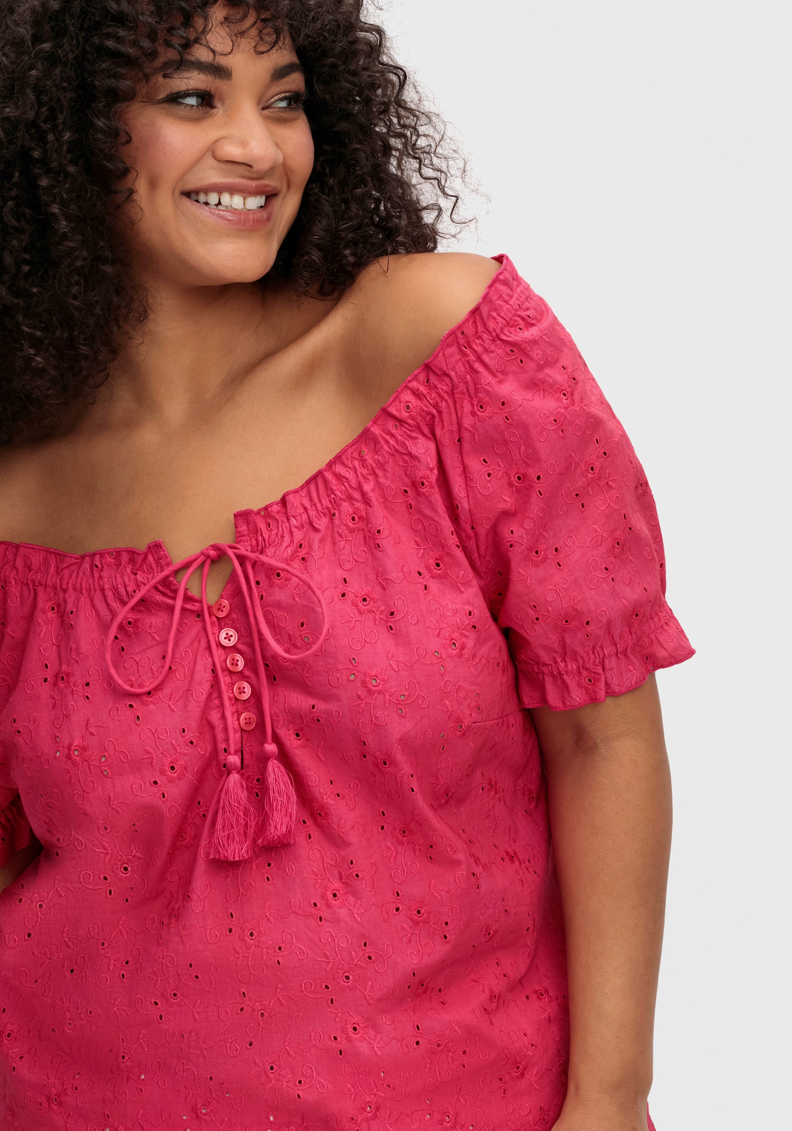 sheego by Joe Browns Tunika mit Lochstickerei - pink