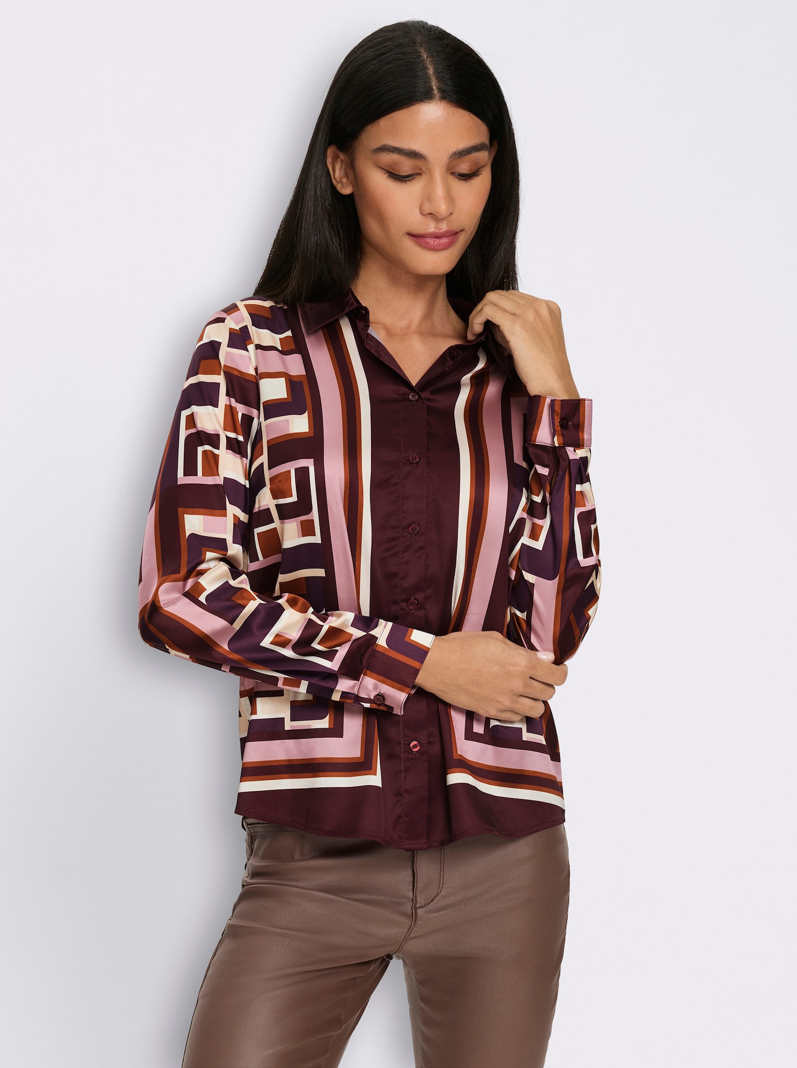 heine Druckbluse mit Grafik-Dessin - burgund-mauve-bedruckt