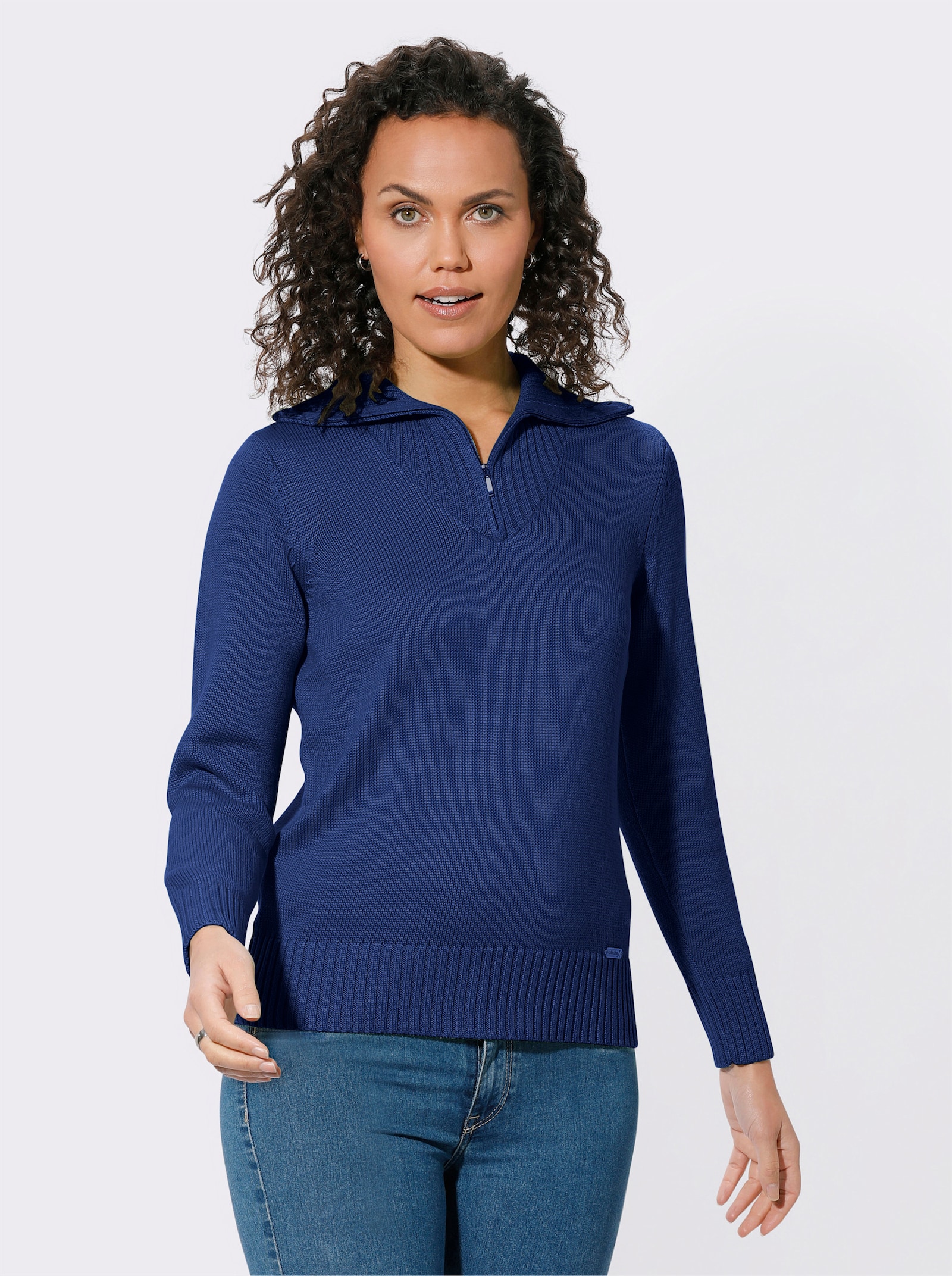Troyer mit breiten Rippabschlüssen - royalblau