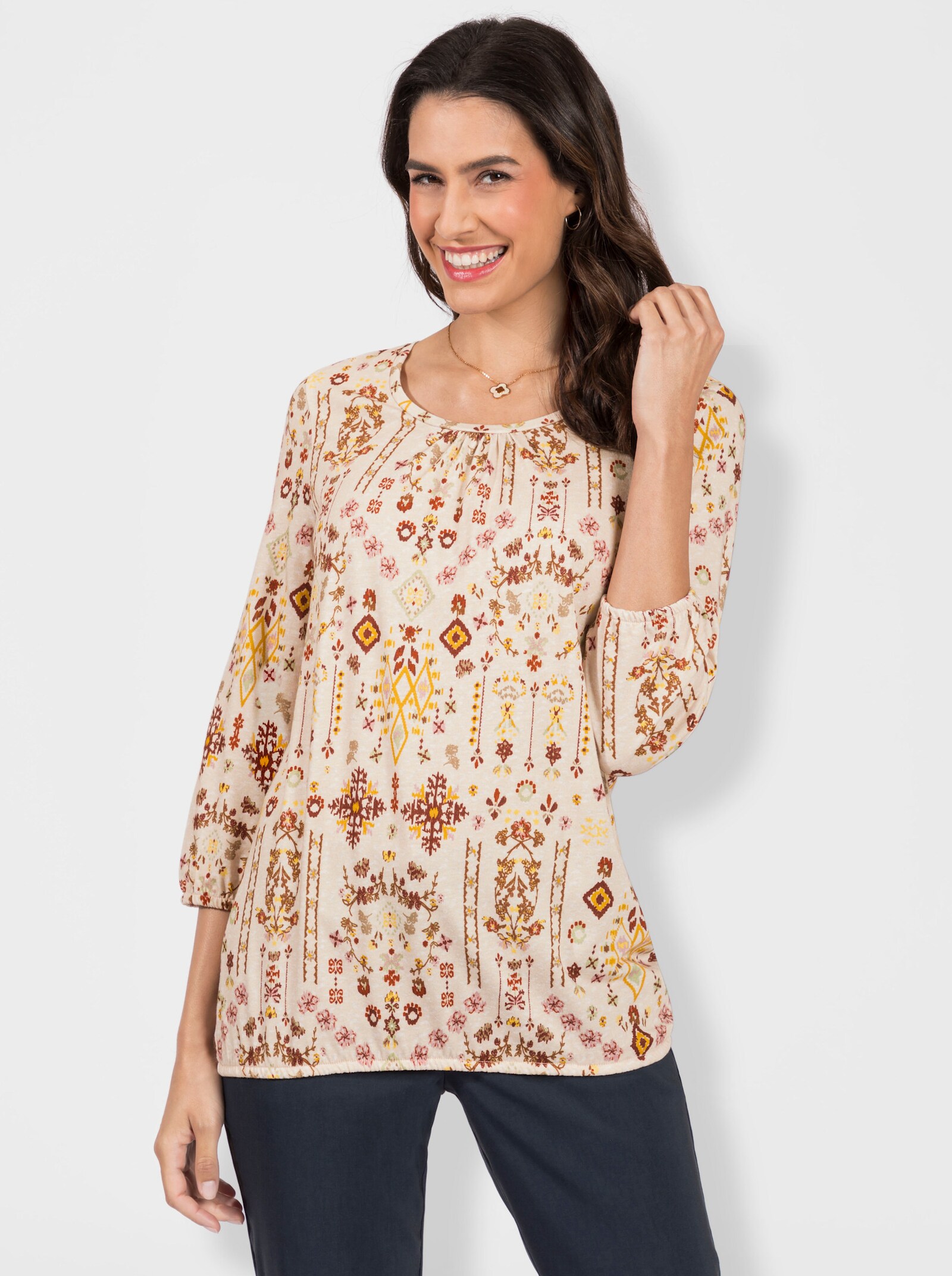 Print-Shirt mit Ethno-Druck - camel-bedruckt