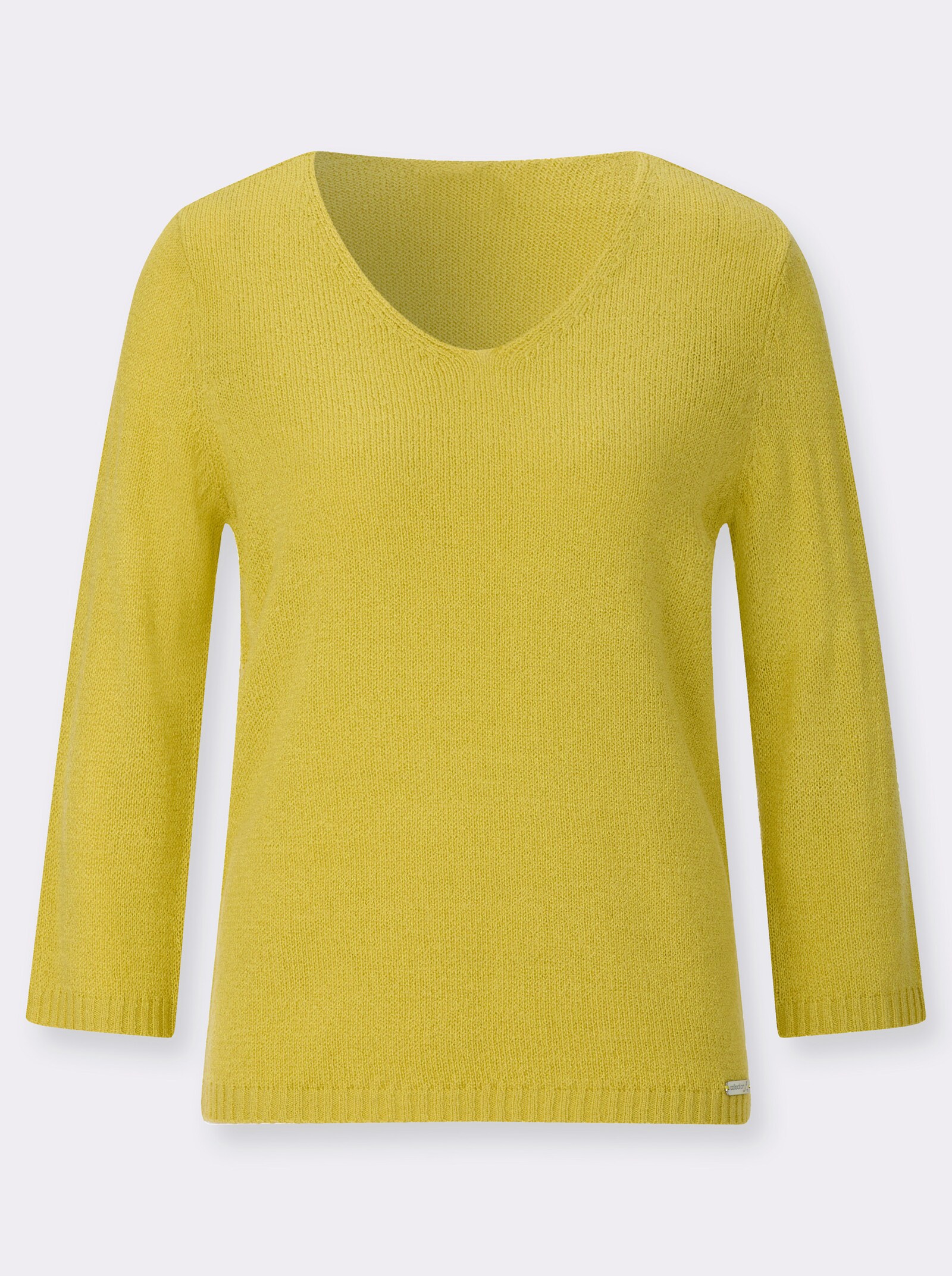 V-Ausschnitt-Pullover mit gerippten Abschlüssen - limone