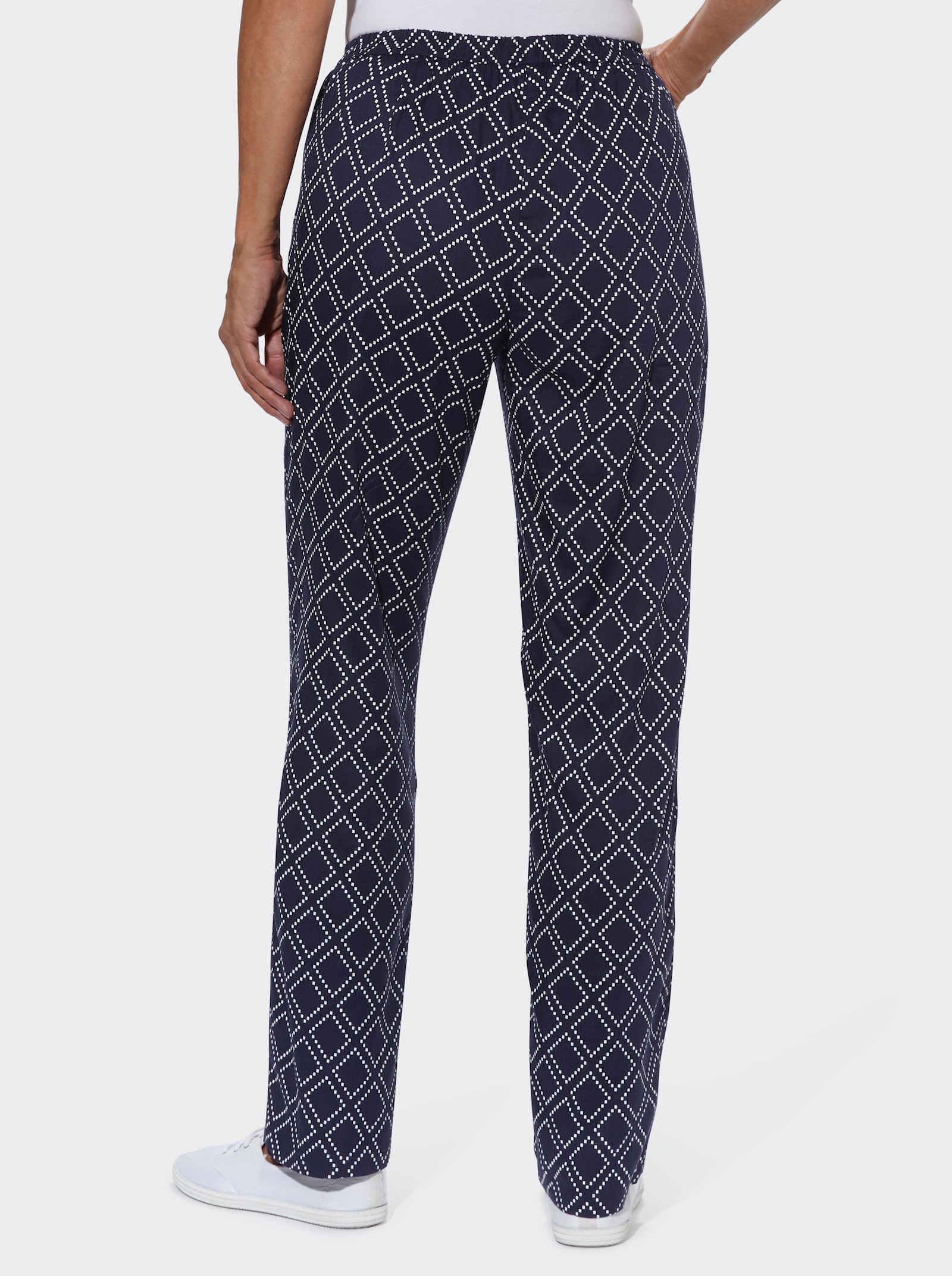 Schlupfhose aus reiner Viskose - marine-weiß-bedruckt