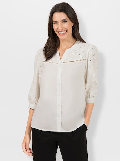 Baumwollbluse mit Madeira-Stickereien - ecru