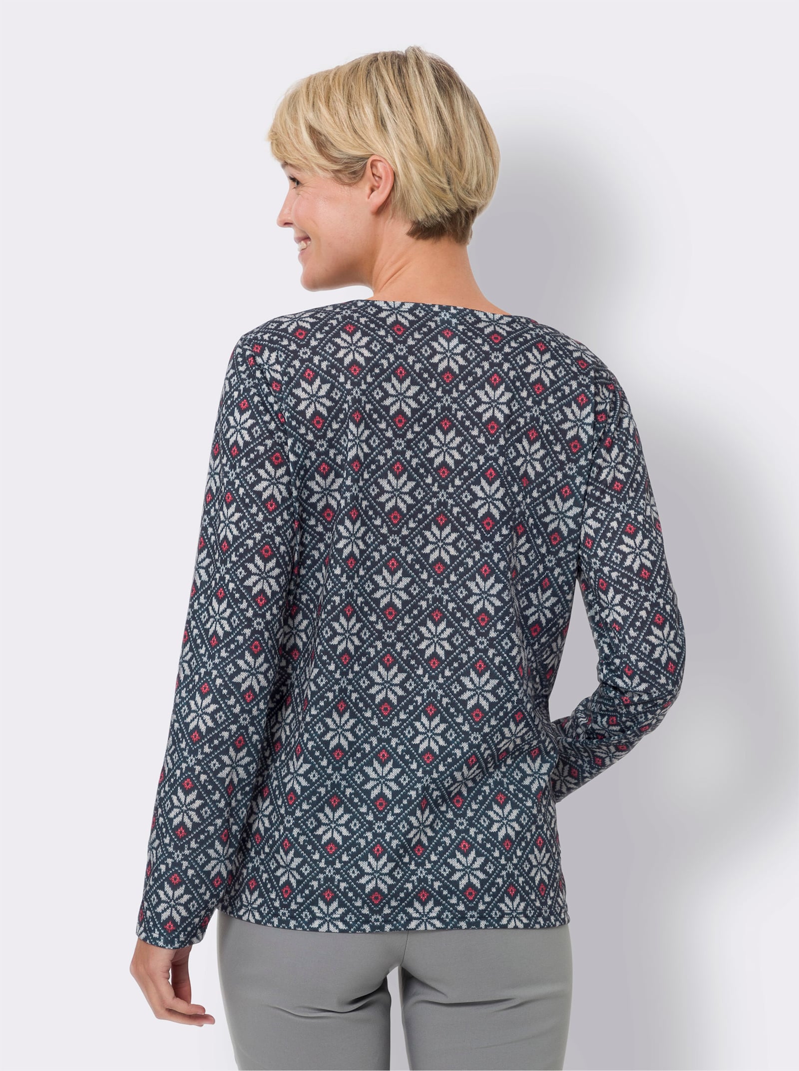 Langarmshirt mit Norweger-Muster - dunkelblau-hellgrau-bedruckt