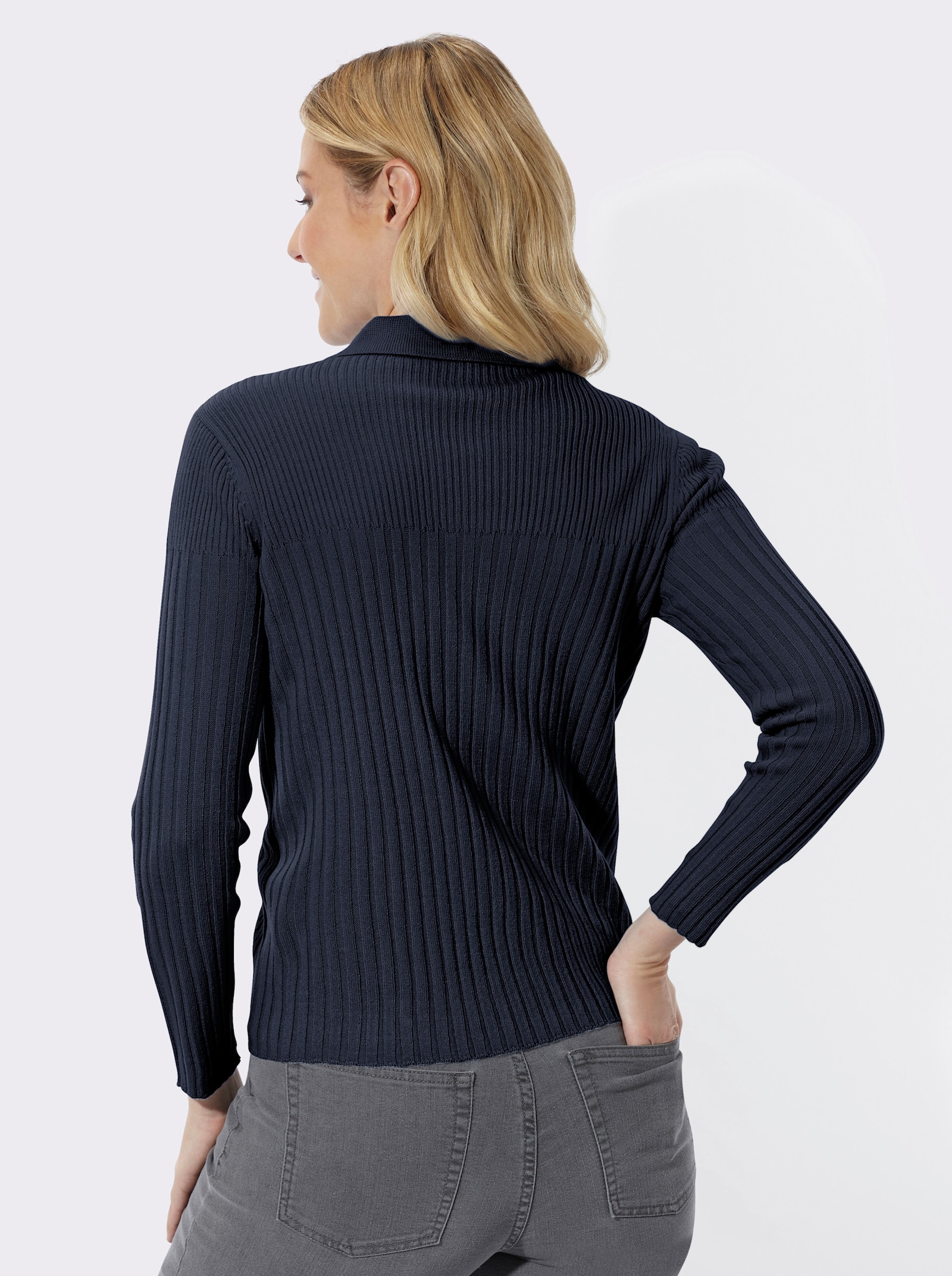 Polopullover mit geripptem Kragen - marine