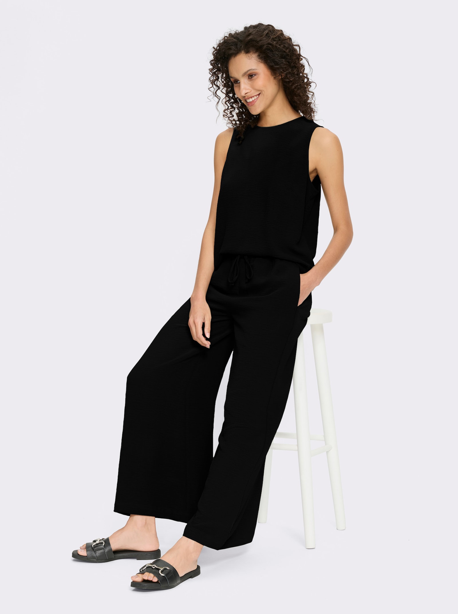 heine Blousetop en broek in uitlopend model - zwart