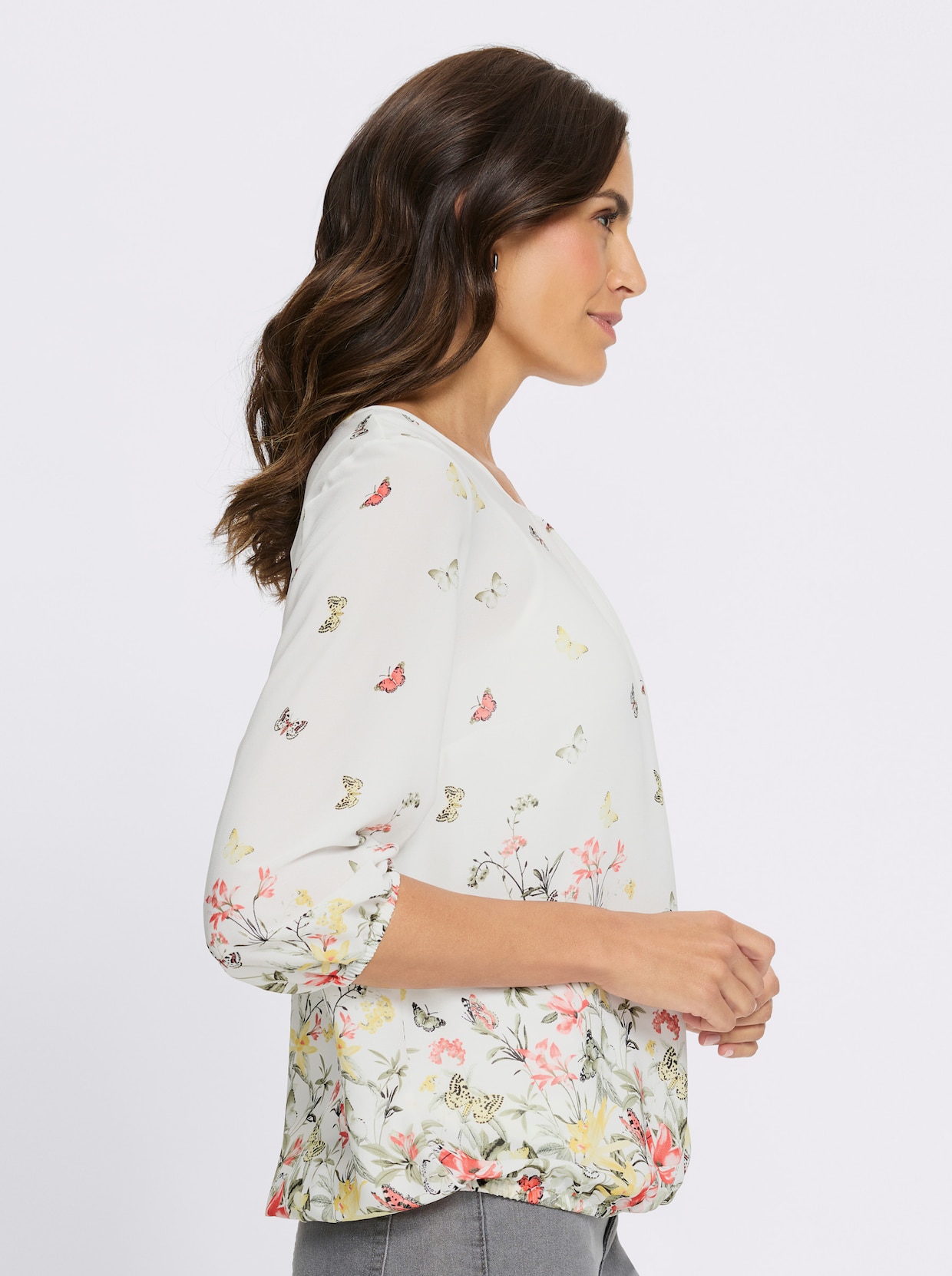 Druckbluse - ecru-khaki-bedruckt