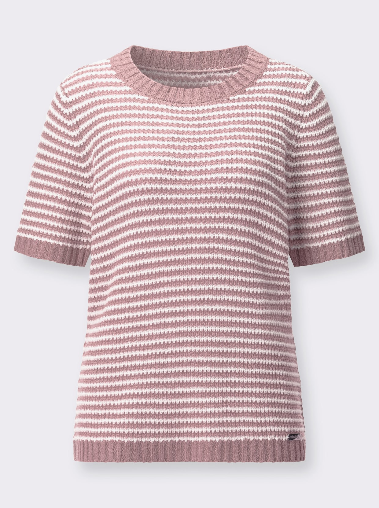 Kurzarmpullover - mauve-ecru-geringelt